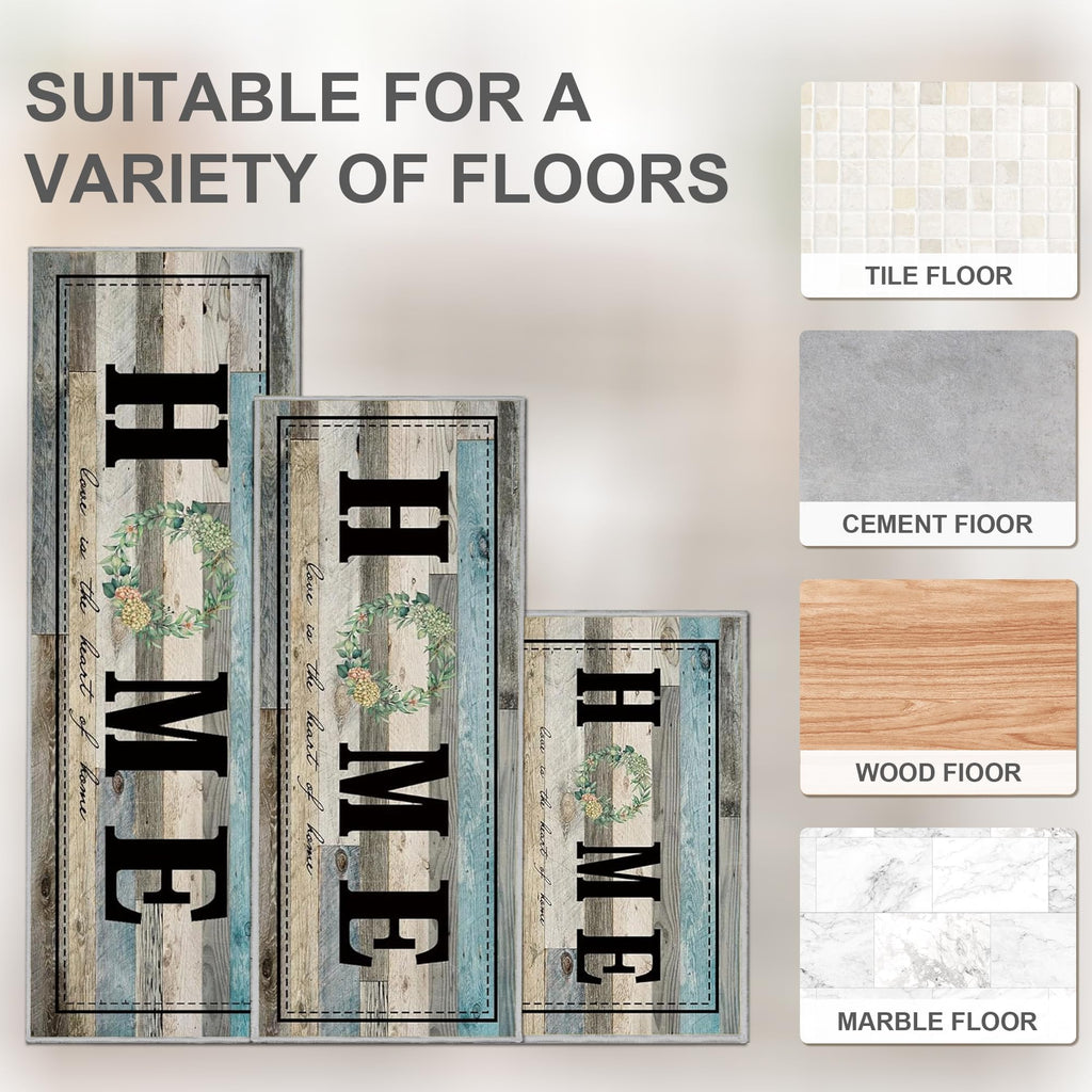 Tritard 100% Non Slip Kitchen Mats for Floor Washable Kitchen Rugs Sets of 3 Farmhouse Kitchen Runner Rug Soft Rustic Kitchen Floor Carpet for Hallway, Laundry, Sink, Office, Brown