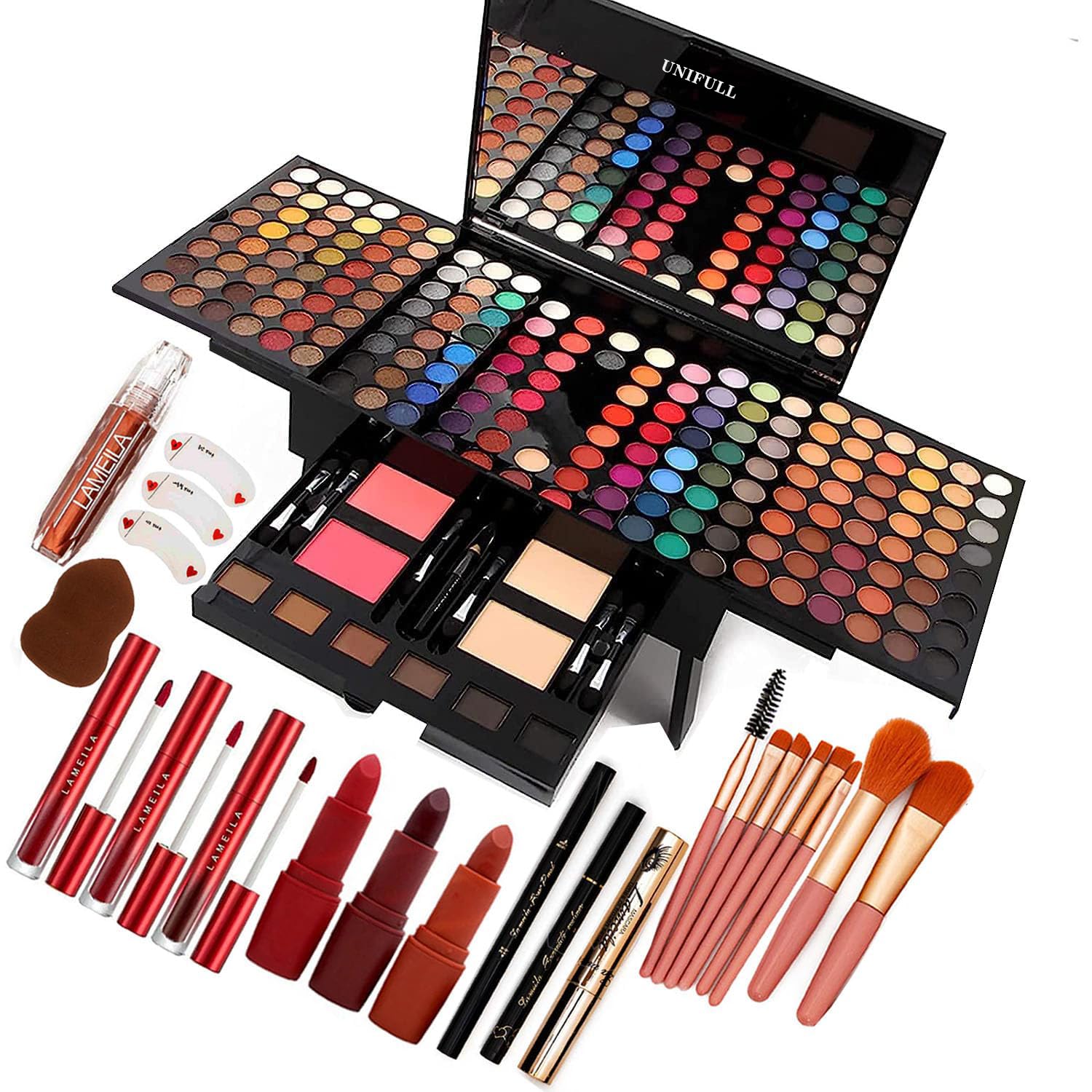 UNIFULL 132 Color All- In- One Makeup For Women Full Kit,Professional Makeup Kit,Makeup Gift Set for Women,Girls&Teens,Include eyeshadow/lipstick/concealer/Lip Gloss/Eyeliner/Mascara（006N2-Silver）