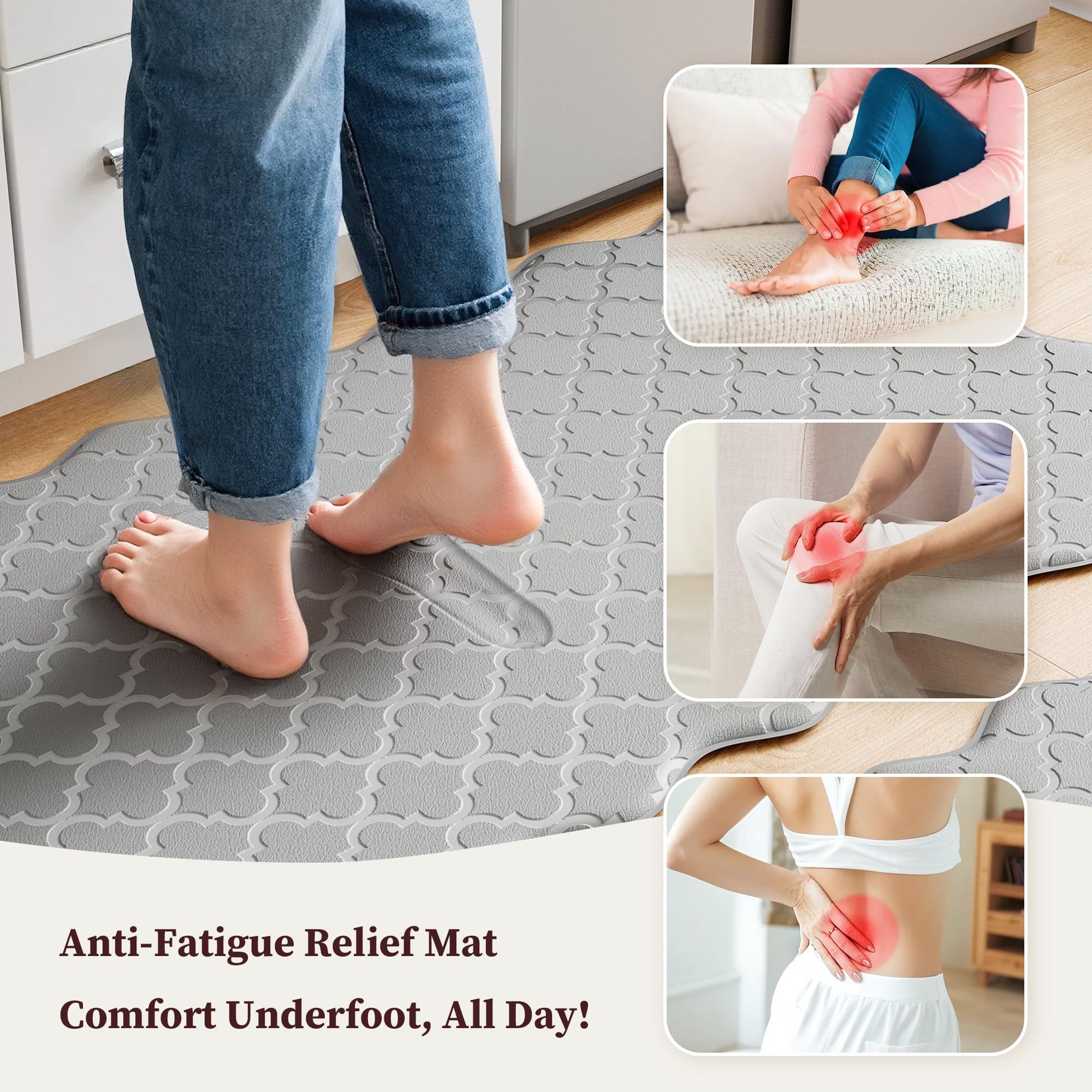 Arenarug Upgrade Scalloped Embossed Kitchen Mats for Floor 2PCS Cushioned Anti Fatigue Waterproof Foam Kitchen Rugs Non Slip Washable Comfort Standing Mat for Office Sink Laundry, Black