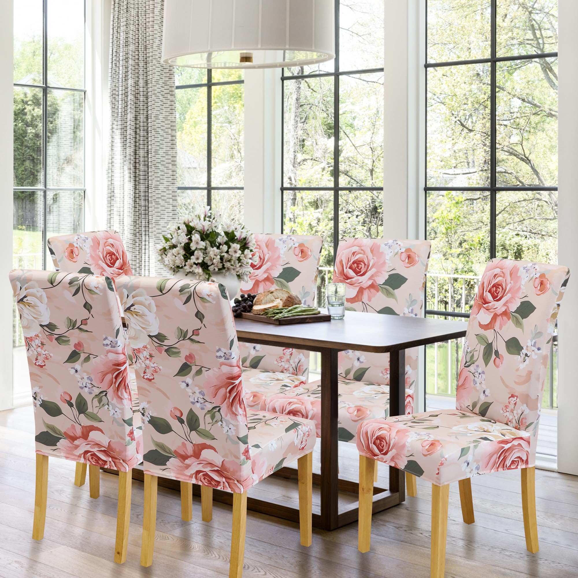 BIETYONE Stretch Dining Chair Covers Set of 6, Soft Removable Washable Kitchen Parsons Chair Slipcovers, High Elastic Seat Protector for Home Hotel Banquet