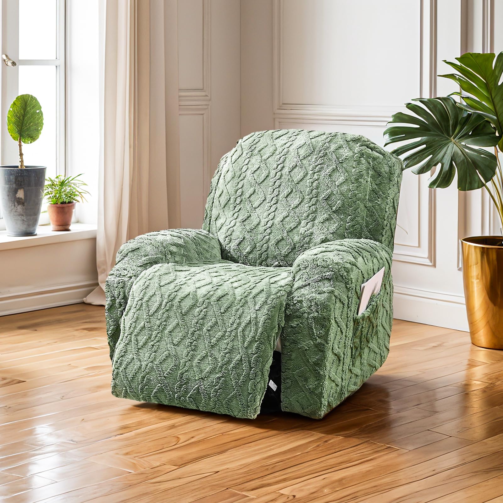 JOKIVTOU Recliner Chair Covers 4-Pieces Reclining Chair Slipcovers with Pocket& Elastic Bottom, Soft Feel Fitted Lazy Boy Sofa Couch Cover Washable, Stretch Recliner Furniture Protector