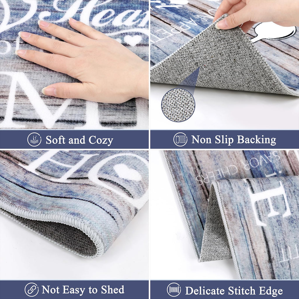 Vaukki Boho Kitchen Rug Sets 3 Pieces, Washable Kitchen Mats for Floor, Non Slip Soft Kitchen Area Rug Floor Mat for Kitchen, Laundry Room and Hallway (Grey and Beige, 20''x32''+20''x47''+20''x59'')