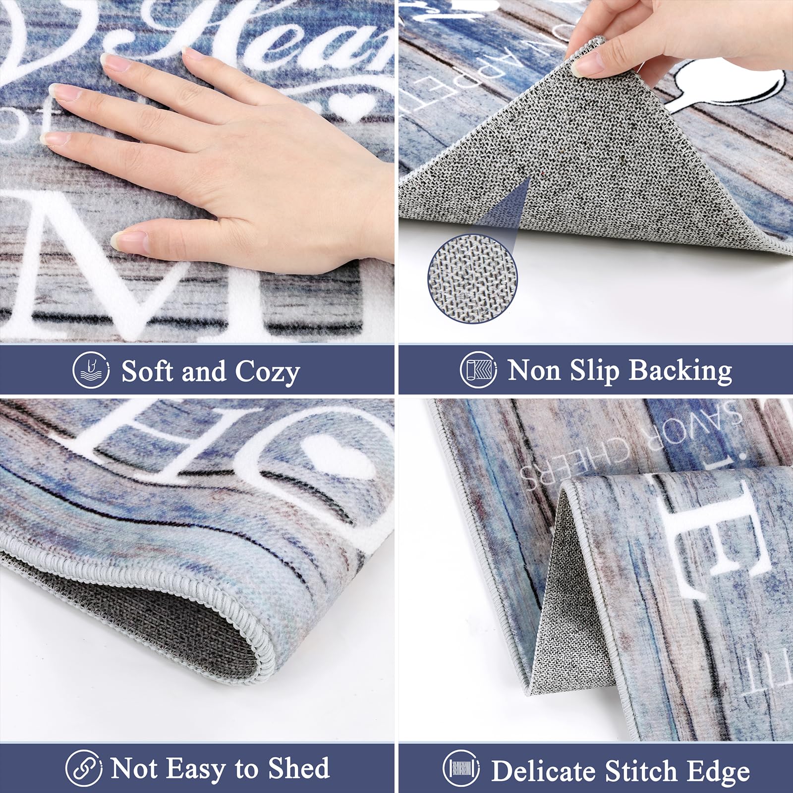 Vaukki Boho Kitchen Rug Sets 3 Pieces, Washable Kitchen Mats for Floor, Non Slip Soft Kitchen Area Rug Floor Mat for Kitchen, Laundry Room and Hallway (Grey and Beige, 20''x32''+20''x47''+20''x59'')