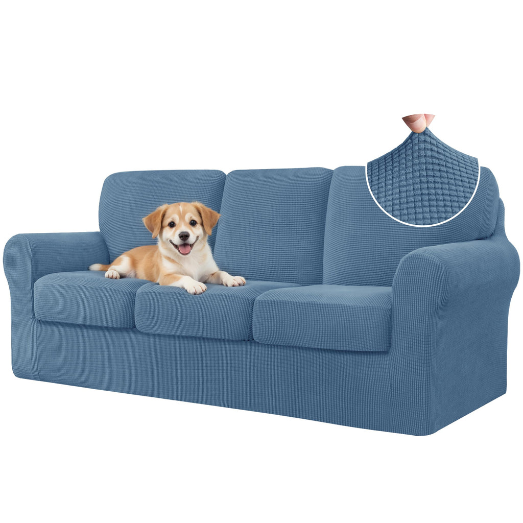 CHUN YI 7 Piece Couch Covers Sofa Covers Washable, Stretch Sofa Slipcovers for 3 Cushion Couch with Seperate Backrest and Cushion Covers, Anti Slip Furniture Protector for Dogs Pets (Large, Grey)