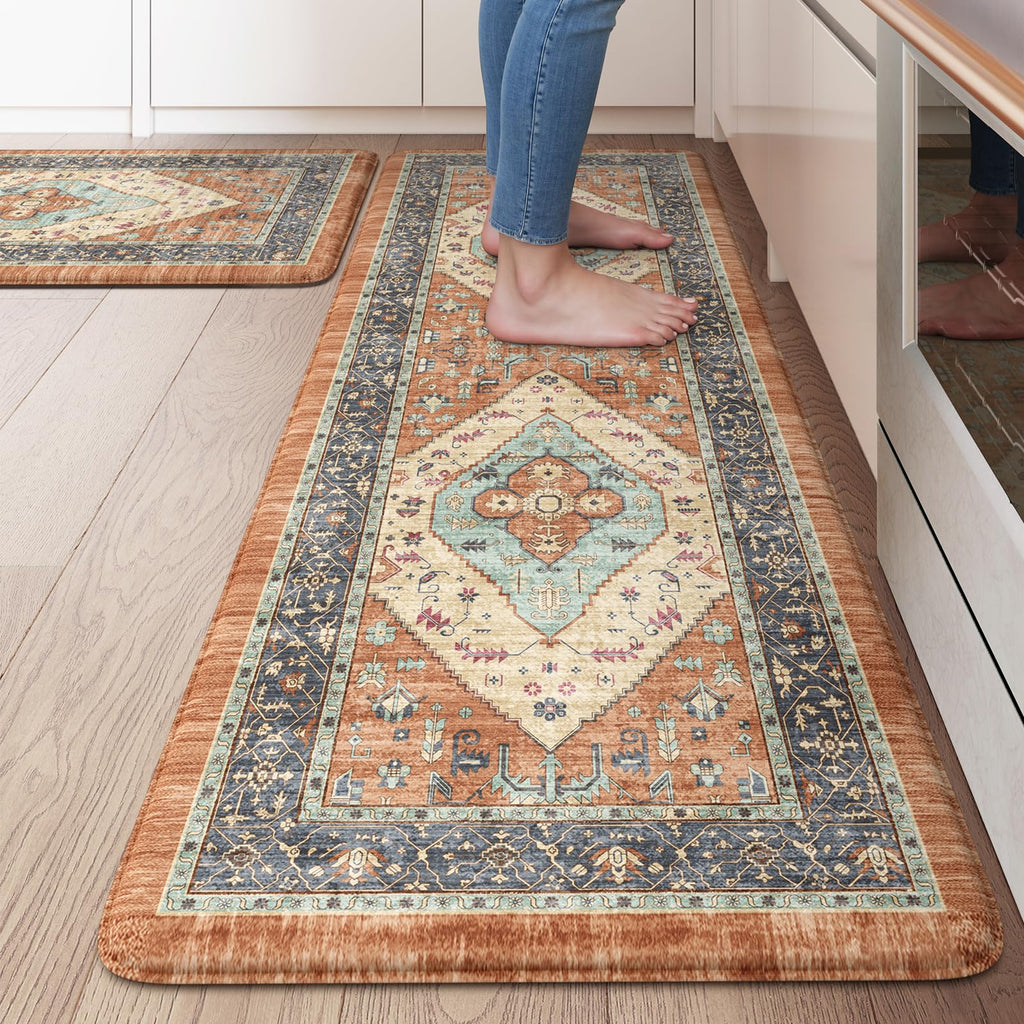 KIMODE Kitchen Mats 2PCS,Cushioned Anti Fatigue Kitchen Rugs and Mats,Non Skid Waterproof Kitchen Mats for Floor,Comfort Foam Standing Mat for Home Decor, Office,Sink,Laundry Room,Desk,Black and White