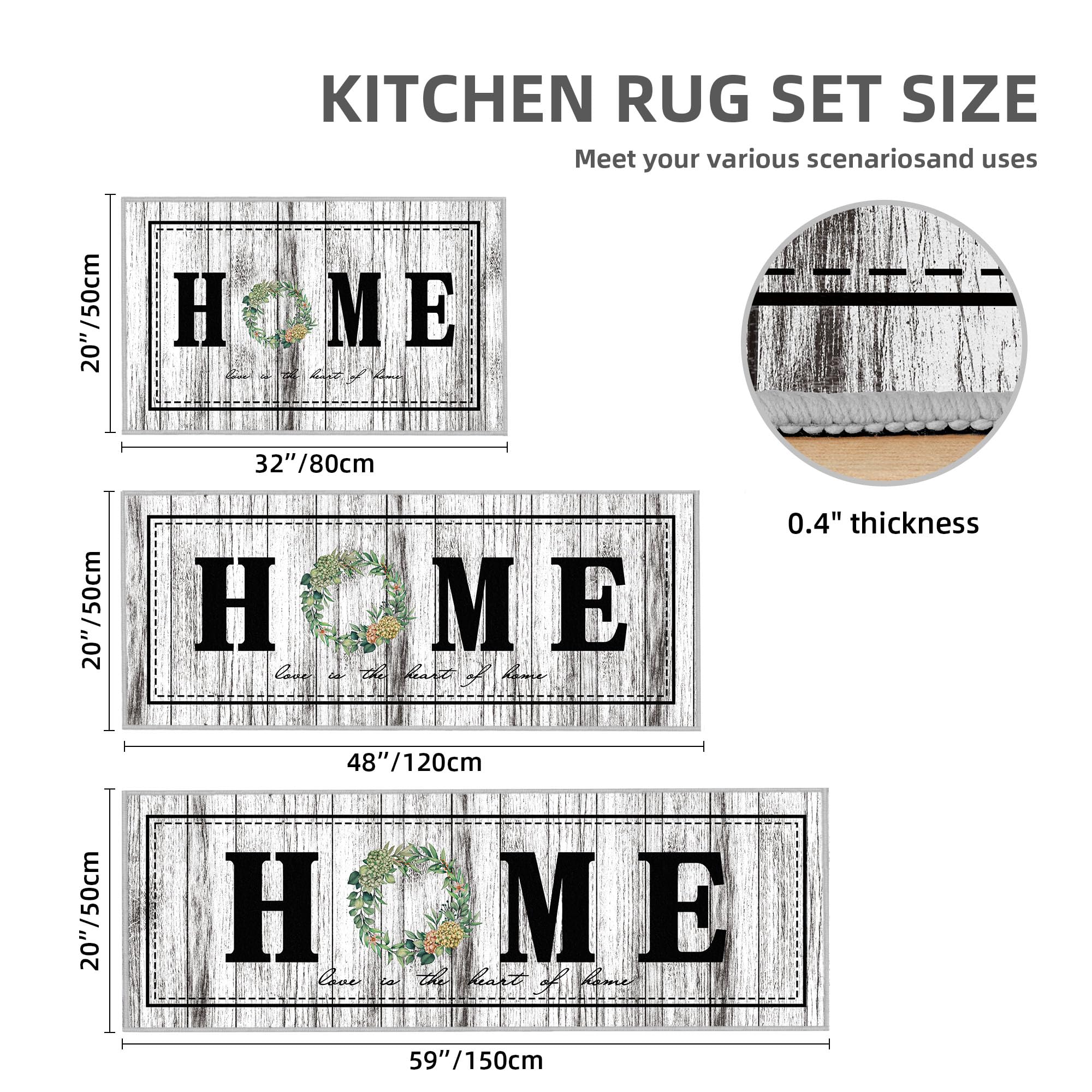 Tritard 100% Non Slip Kitchen Mats for Floor Washable Kitchen Rugs Sets of 3 Farmhouse Kitchen Runner Rug Soft Rustic Kitchen Floor Carpet for Hallway, Laundry, Sink, Office, Brown