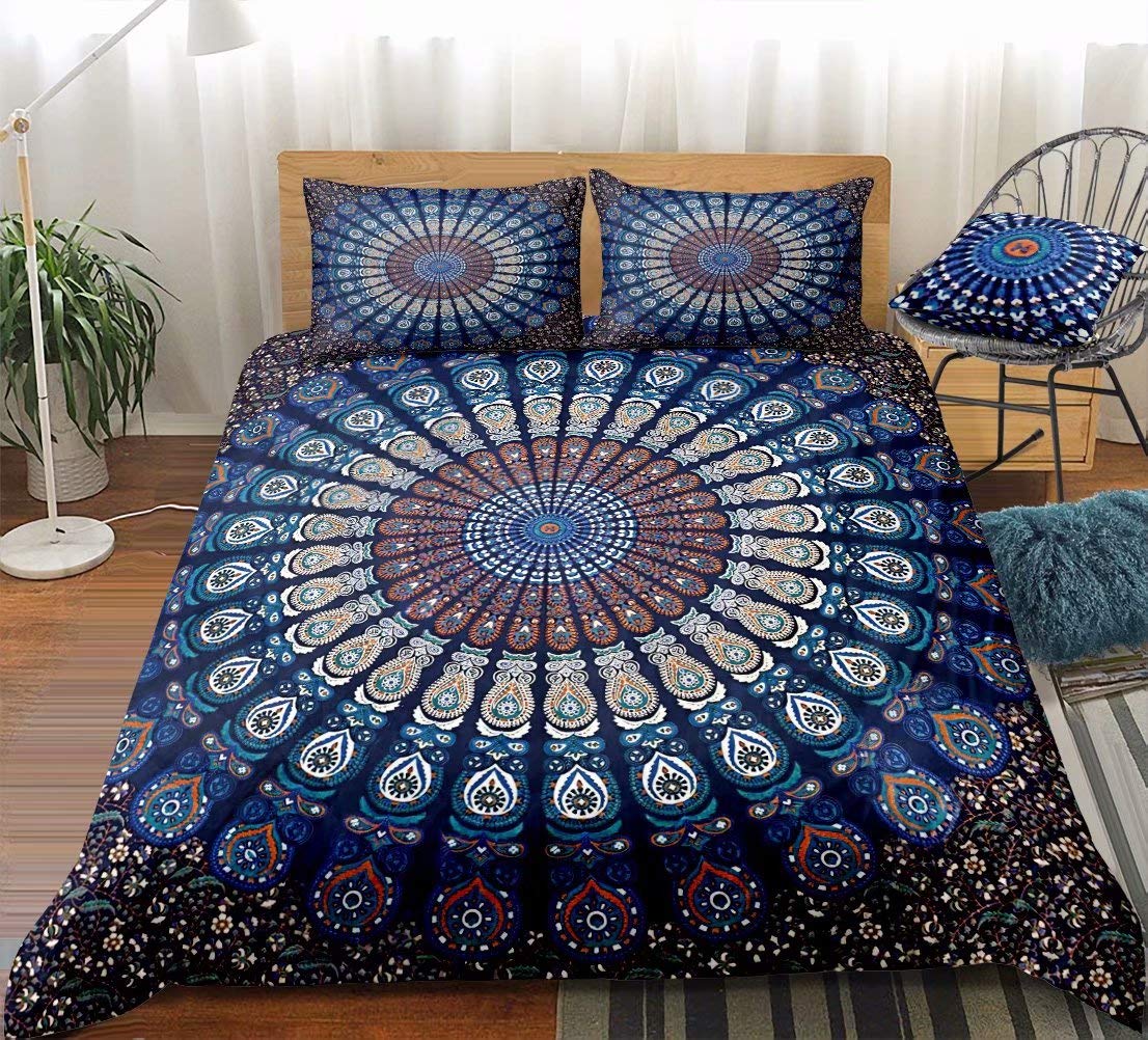 Buddha Comforter Set King, Indian Art Bohemian Mandala Zen Themed Buddha Eye Meditation Room Design Buddhist Decorative 3 Piece Quilt Set Lotus Flower Print Bedding Set(Gold Black)