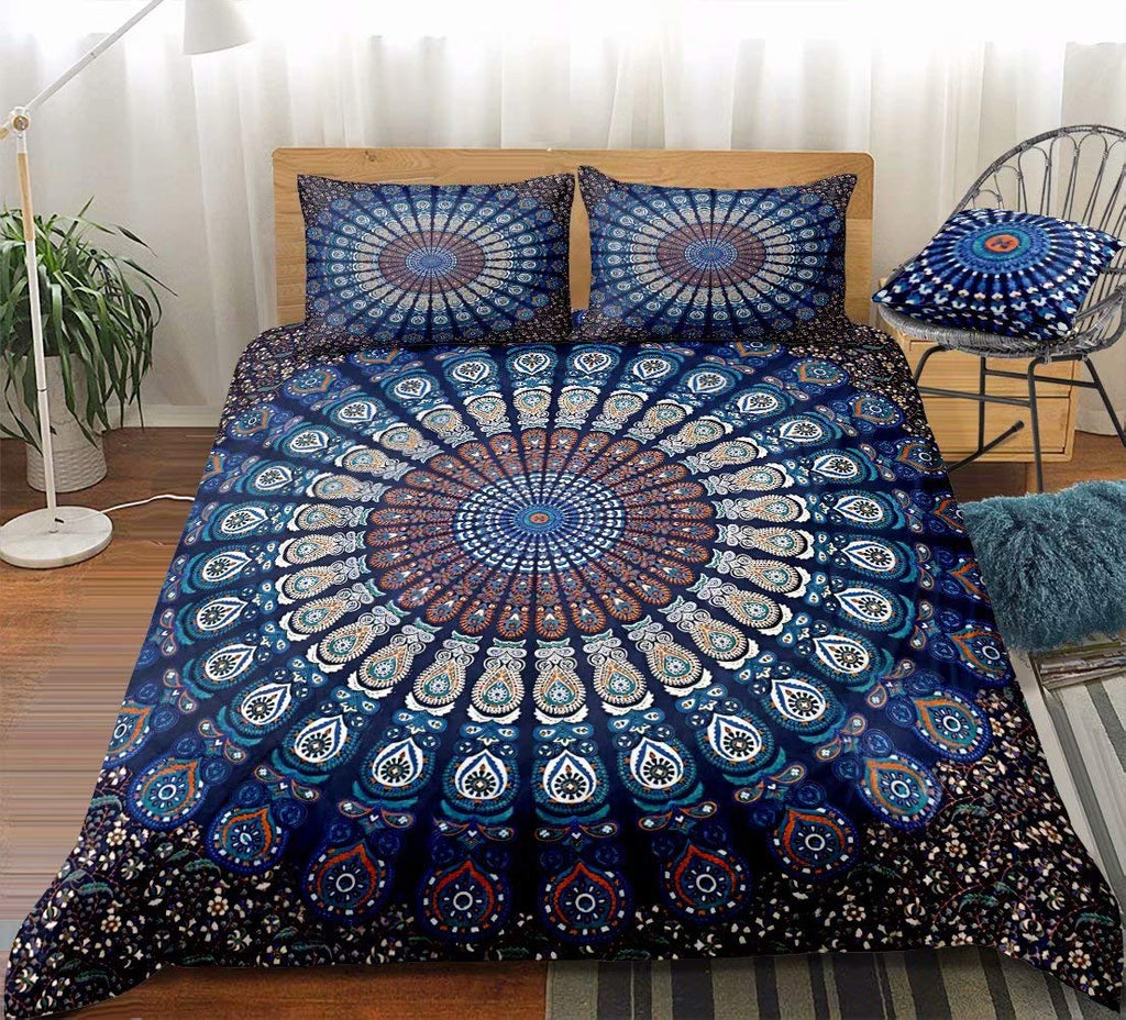 Buddha Comforter Set King, Indian Art Bohemian Mandala Zen Themed Buddha Eye Meditation Room Design Buddhist Decorative 3 Piece Quilt Set Lotus Flower Print Bedding Set(Gold Black)