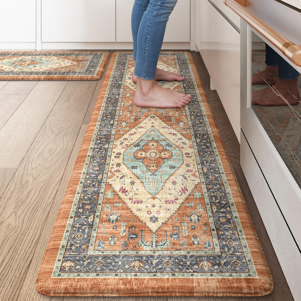 KIMODE Kitchen Mats 2PCS,Cushioned Anti Fatigue Kitchen Rugs and Mats,Non Skid Waterproof Kitchen Mats for Floor,Comfort Foam Standing Mat for Home Decor, Office,Sink,Laundry Room,Desk,Black and White