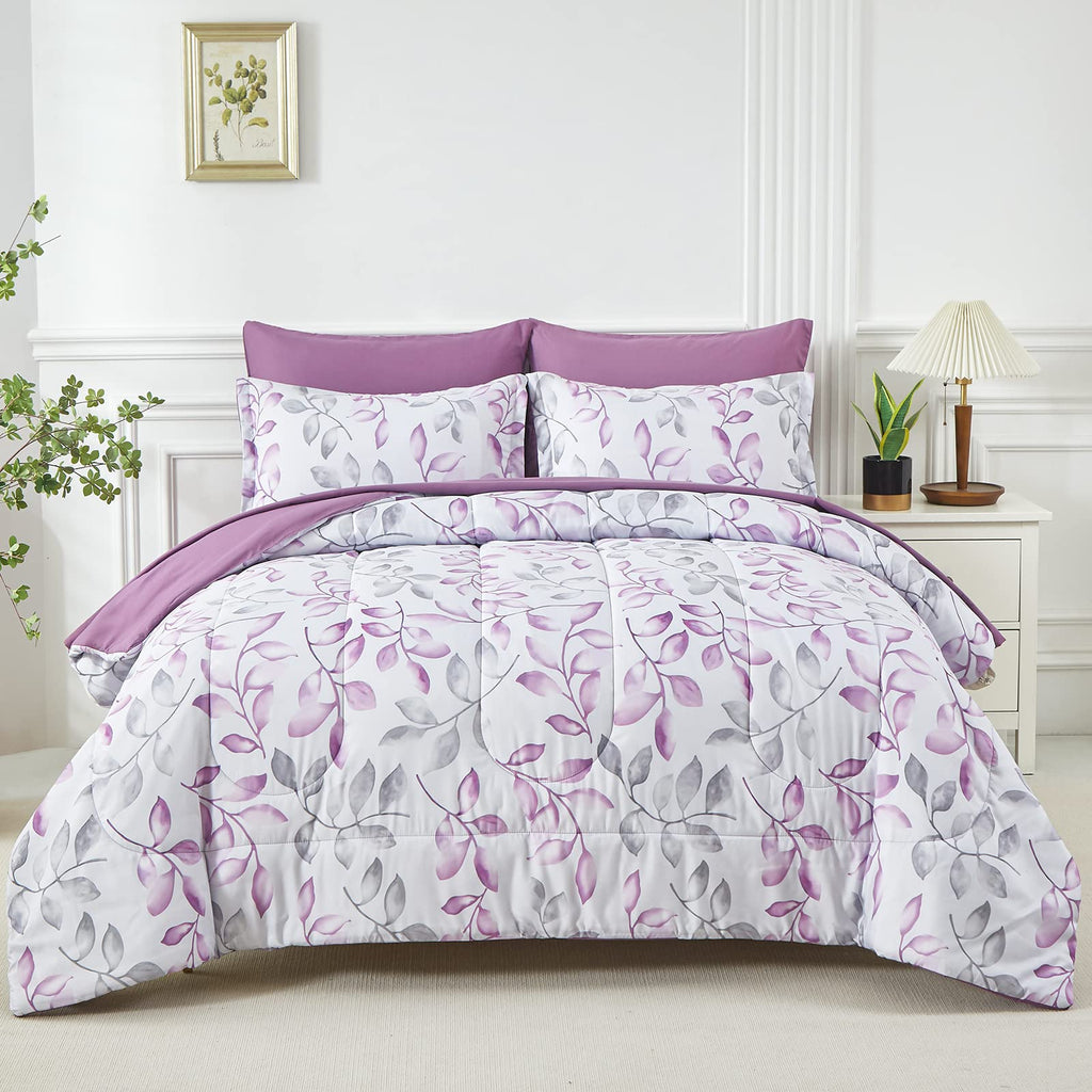 Yogeneg 7 Piece Bed in a Bag King Size Comforter Set Black Bedding Set,Gold Butterfly Leaves Printed on Black Reversible Design,Soft Microfiber Comforter with Sheet Set,All Season(Butterfly,King)