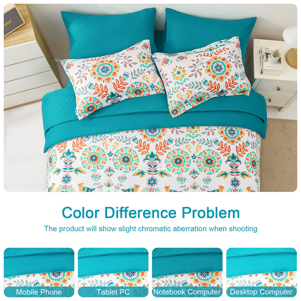 DHSFKBE 7 Piece Bed in a Bag Floral Comforter Set, Botanical Flowers Comforter and Sheet Set, Soft Microfiber Lightweight Bedding Comforter Set for All Season(Dark Floral, King)