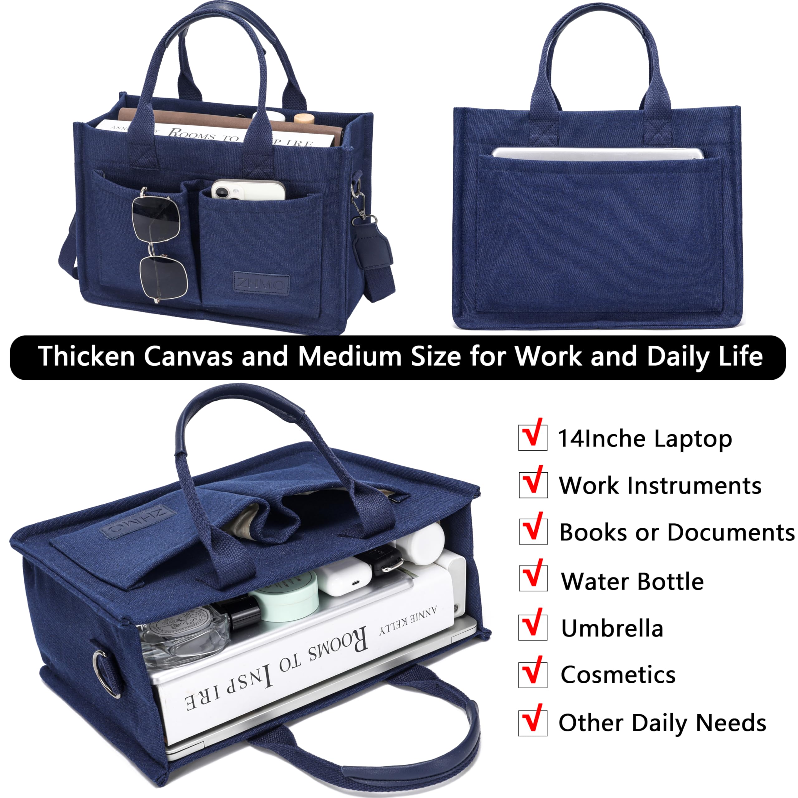 ZHMO Canvas Tote Bag for Women,Women's Bags Crossbody Bags Work Laptop Tote Bag Large Handbags Purse for Travel Nurse Teacher