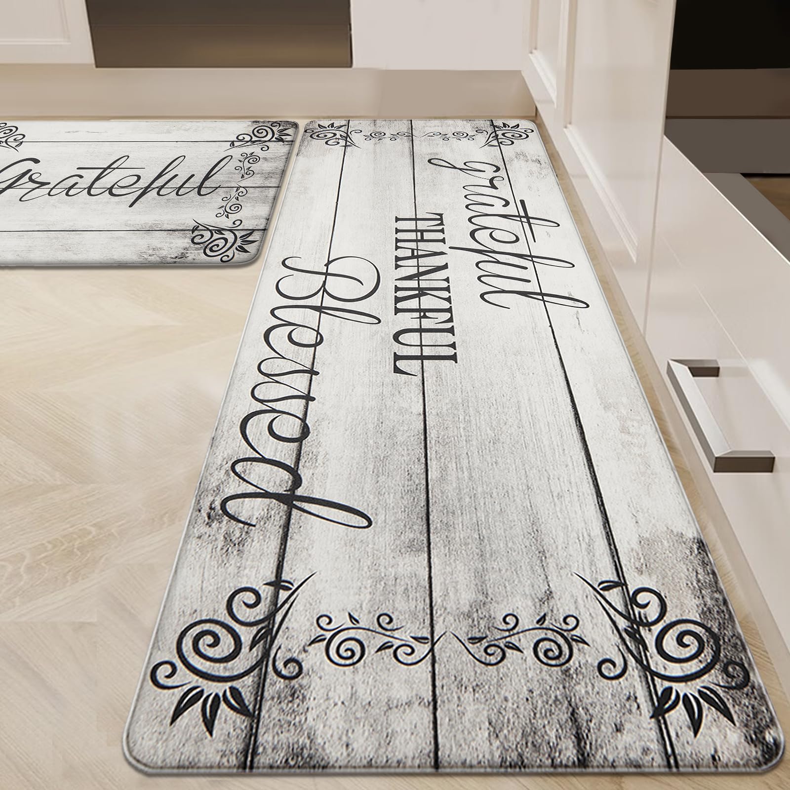 HEBE Anti Fatigue Kitchen Mat Set of 2 Non Slip Cushioned Kitchen Mats for Floor Waterproof Farmhouse Kitchen Rugs and Mats Set Comfort Standing Desk Mat Carpet for Sink,Office,Laundry