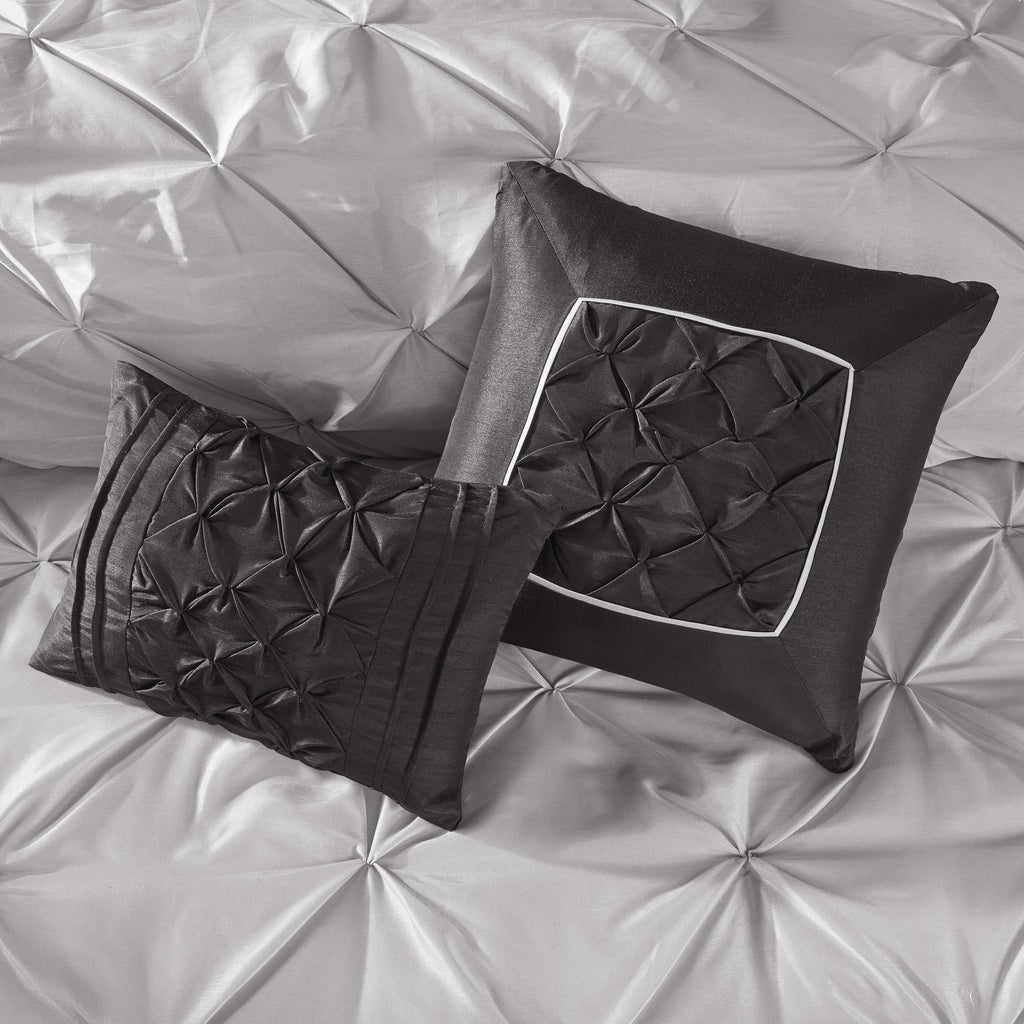 Madison Park Essentials Room in a Bag Faux Silk Comforter Set - Luxe Diamond Tufting All Season Bedding, Matching Curtains, Decorative Pillows, Taupe King(104"x92") 24 Piece