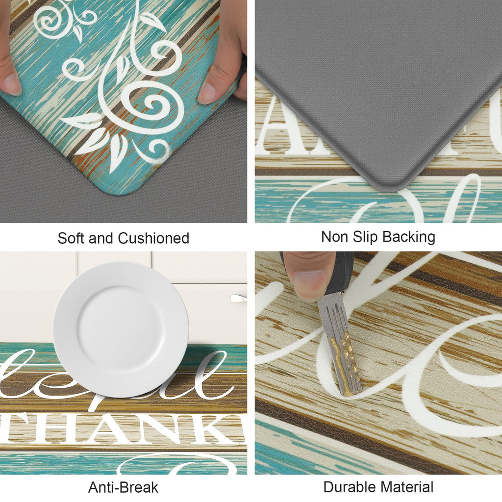 HEBE Anti Fatigue Kitchen Mat Set of 2 Non Slip Cushioned Kitchen Mats for Floor Waterproof Farmhouse Kitchen Rugs and Mats Set Comfort Standing Desk Mat Carpet for Sink,Office,Laundry