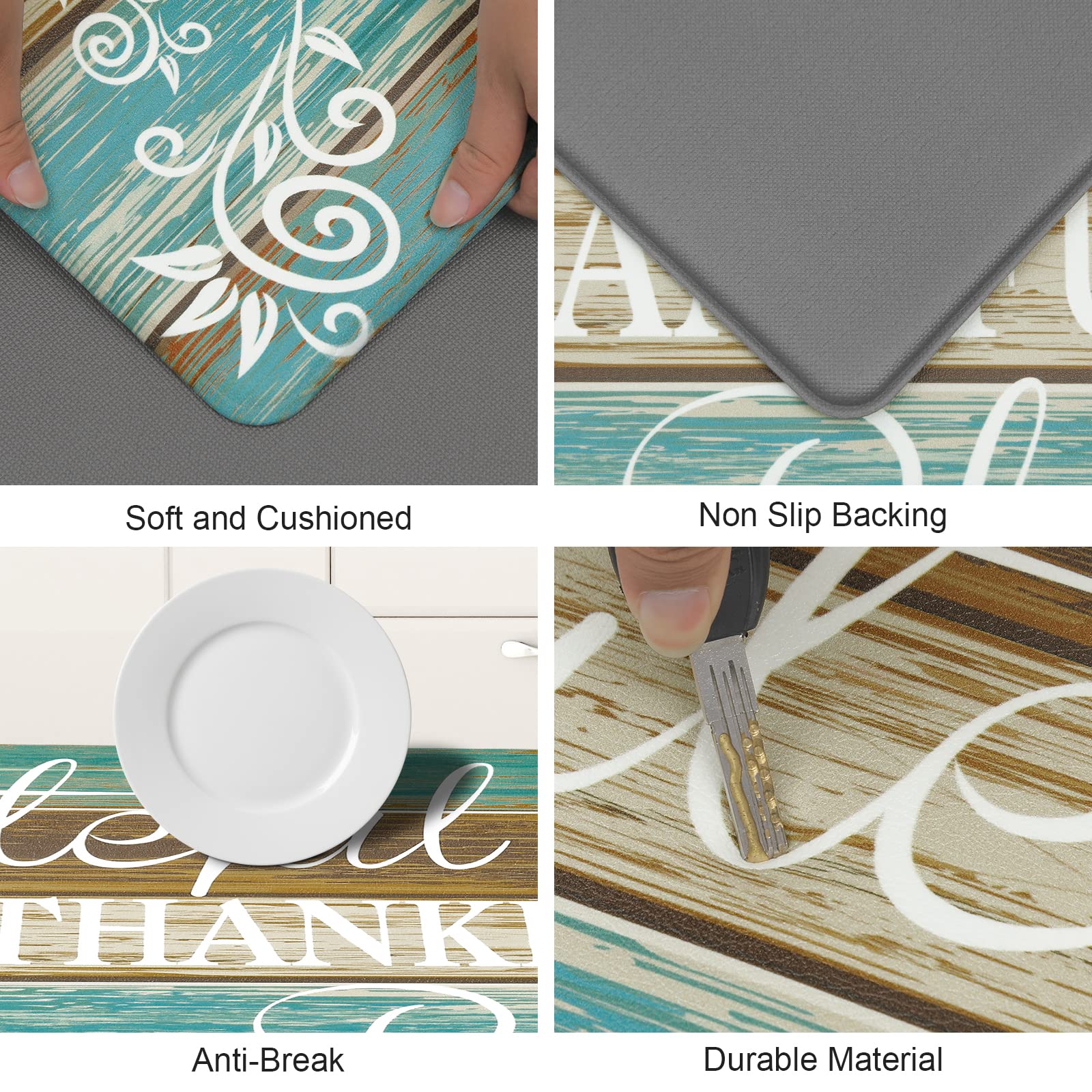 HEBE Anti Fatigue Kitchen Mat Set of 2 Non Slip Cushioned Kitchen Mats for Floor Waterproof Farmhouse Kitchen Rugs and Mats Set Comfort Standing Desk Mat Carpet for Sink,Office,Laundry
