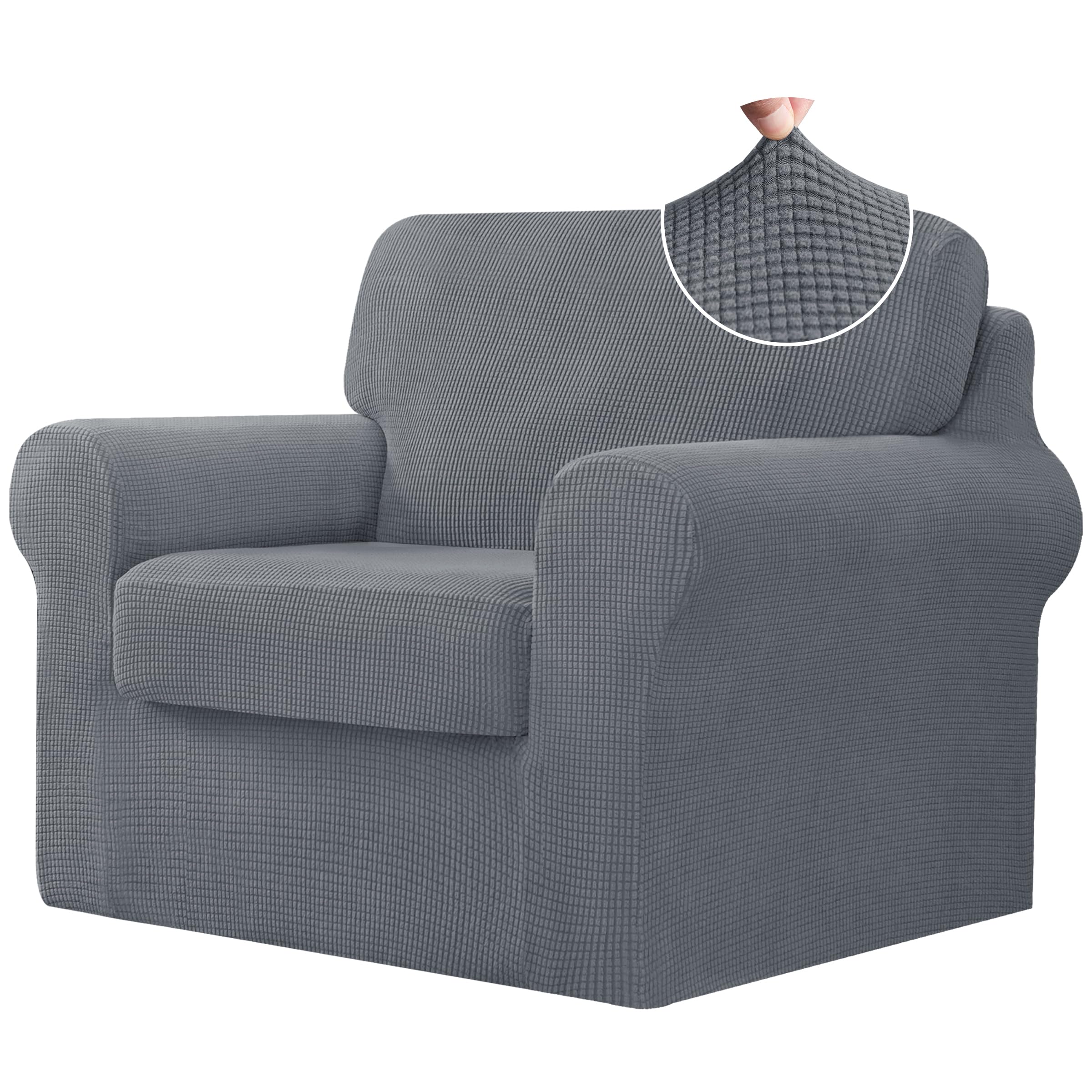 CHUN YI 7 Piece Couch Covers Sofa Covers Washable, Stretch Sofa Slipcovers for 3 Cushion Couch with Seperate Backrest and Cushion Covers, Anti Slip Furniture Protector for Dogs Pets (Large, Grey)