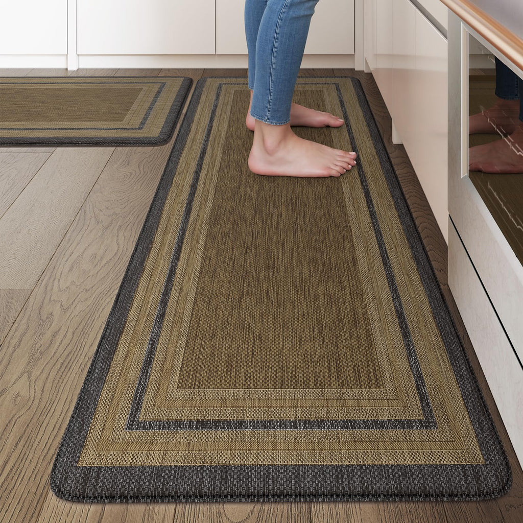 KIMODE Kitchen Mats 2PCS,Cushioned Anti Fatigue Kitchen Rugs and Mats,Non Skid Waterproof Kitchen Mats for Floor,Comfort Foam Standing Mat for Home Decor, Office,Sink,Laundry Room,Desk,Black and White