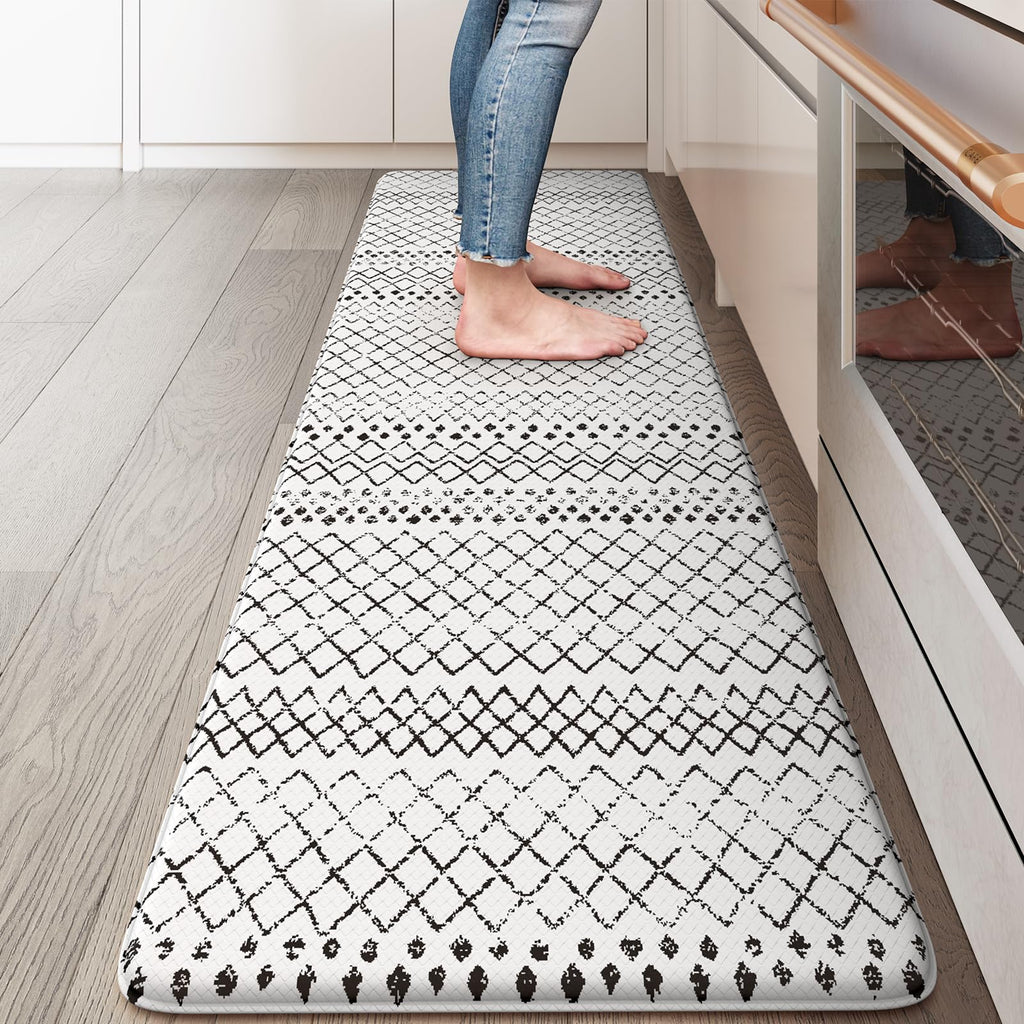 KIMODE Kitchen Mats 2PCS,Cushioned Anti Fatigue Kitchen Rugs and Mats,Non Skid Waterproof Kitchen Mats for Floor,Comfort Foam Standing Mat for Home Decor, Office,Sink,Laundry Room,Desk,Black and White