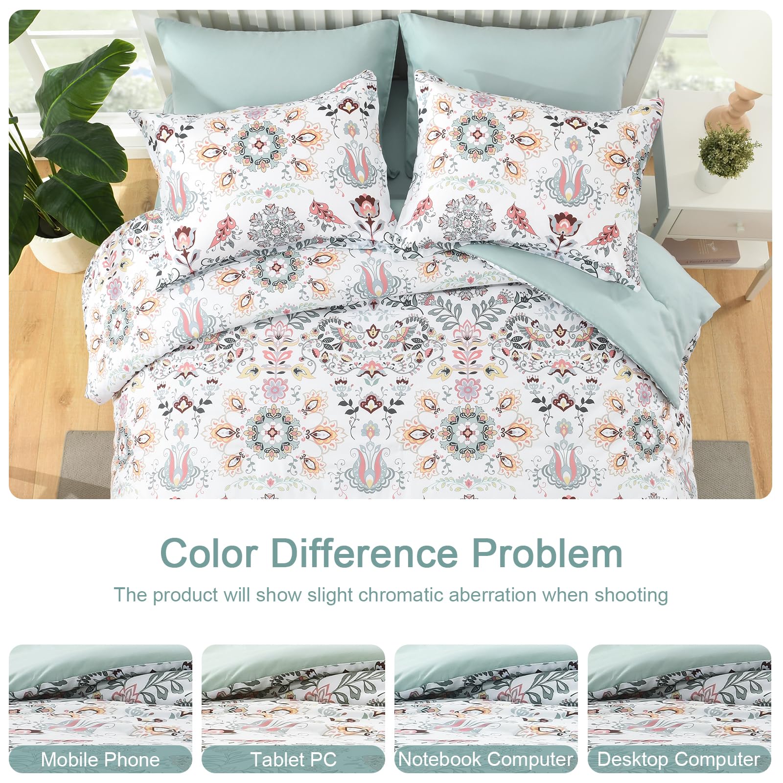 DHSFKBE 7 Piece Bed in a Bag Floral Comforter Set, Botanical Flowers Comforter and Sheet Set, Soft Microfiber Lightweight Bedding Comforter Set for All Season(Dark Floral, King)