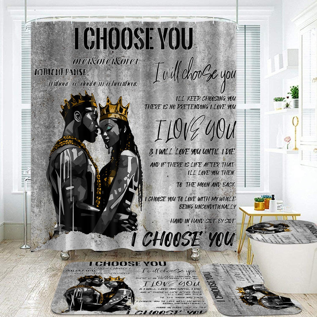 African American Shower Curtain Sets for Bathroom, Black Praying King Bathroom Sets with Waterproof Shower Curtain and Non-Slip Rugs Toilet Lid Cover Bath Mat, Cool Unique Man Bathroom Decor Sets