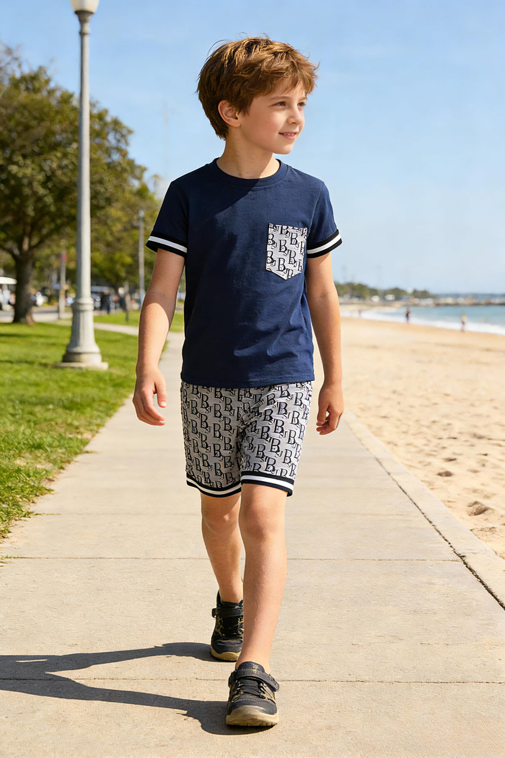 Kids Tween Boy Casual Clothing Set Letter Graphic Colorblock Tee +Shorts Summer Clothing Set 4-14 Years