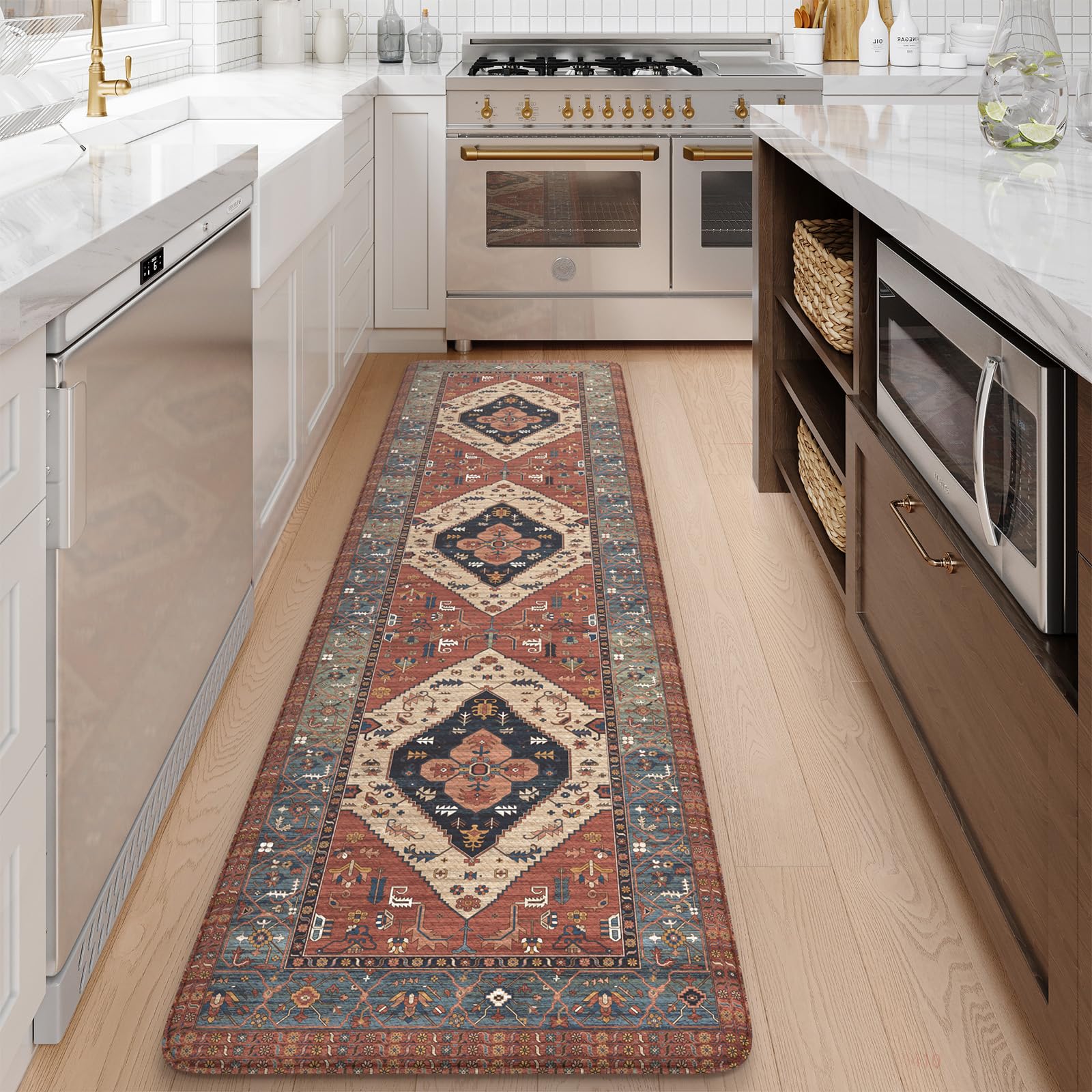 KIMODE Kitchen Mats 2PCS,Cushioned Anti Fatigue Kitchen Rugs and Mats,Non Skid Waterproof Kitchen Mats for Floor,Comfort Foam Standing Mat for Home Decor, Office,Sink,Laundry Room,Desk,Black and White
