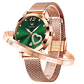 OLEVS Rose Gold Watch for Women Mesh Strap Fashion Dress Hearts Japanese Quartz Waterproof Luminous Ladies Watches Bracelet Sets