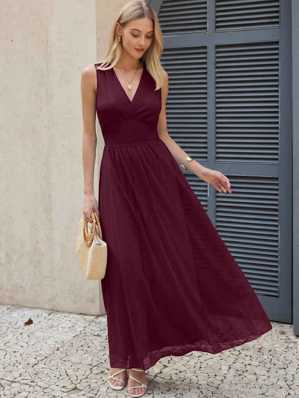 ANRABESS Womens Summer Floral Maxi Dress, A Line Tulle,Elegant for Wedding Guest & Beach Vacation,Flowy Casual Boho Outfits