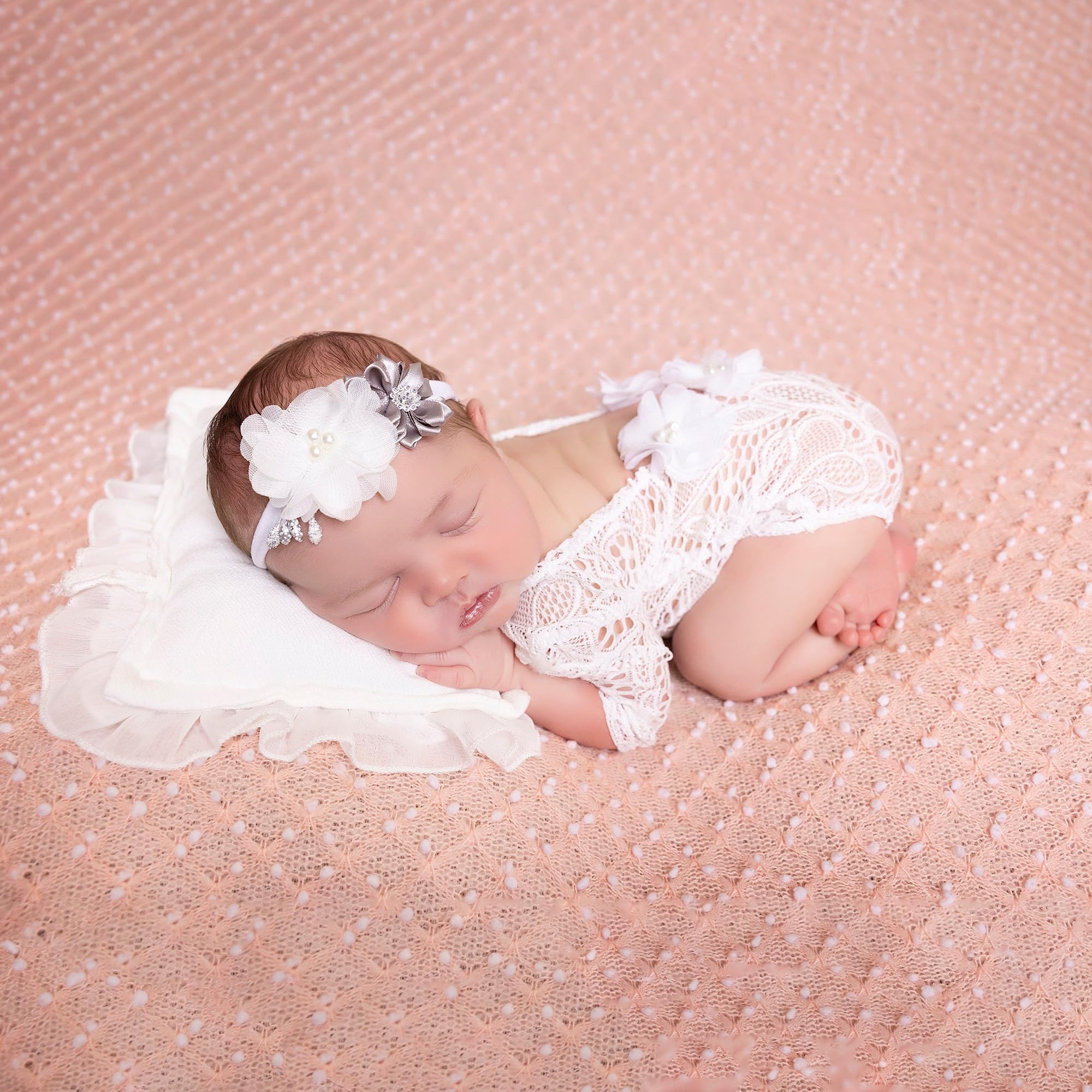 Newborn Lace Romper, 2 PCS Baby Girl Photography Props, Newborn Girl Photography Outfits with Flower Headband for Infants