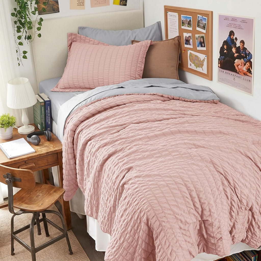 HYMOKEGE 7 Piece King Size Comforter Set Seersucker, All Season Luxury Bed in a Bag for Bedroom, Bedding Set with Comforters, Sheets, Pillowcases & Shams, Dark Grey