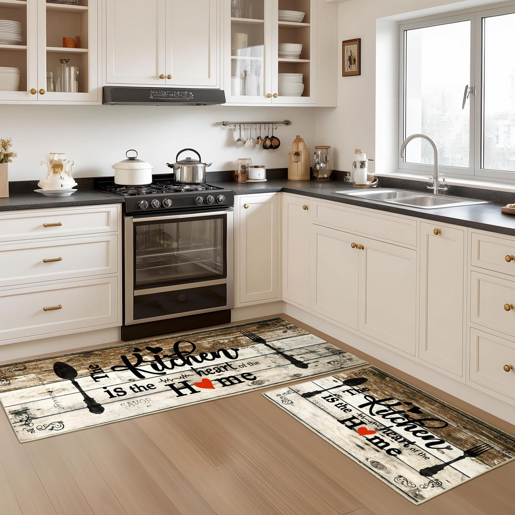 Tritard 100% Non Slip Kitchen Mats for Floor Washable Kitchen Rugs Sets of 3 Farmhouse Kitchen Runner Rug Soft Rustic Kitchen Floor Carpet for Hallway, Laundry, Sink, Office, Brown