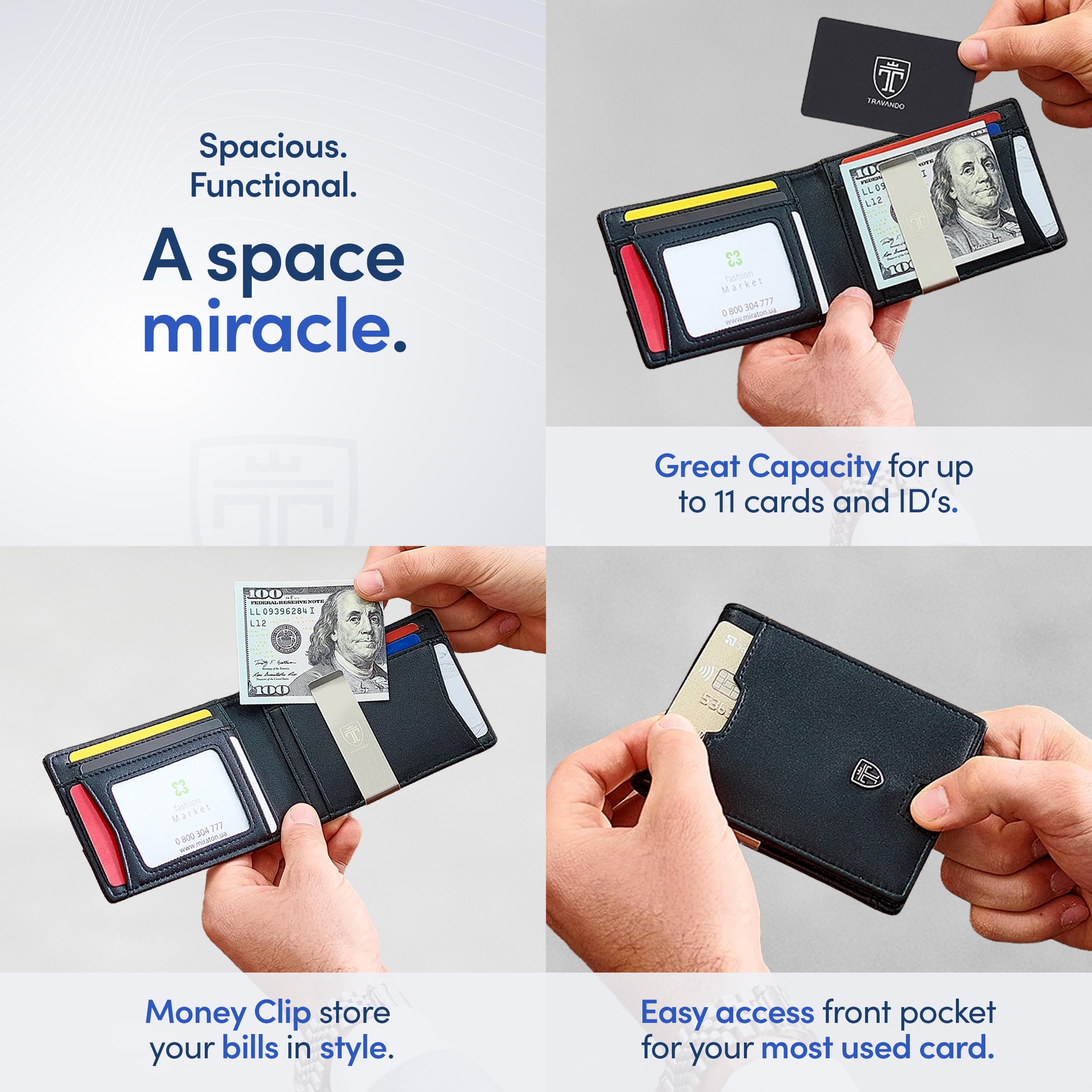TRAVANDO Mens Wallet with Money Clip AUSTIN RFID Blocking Bifold Credit Card Holder for Men with Gift Box