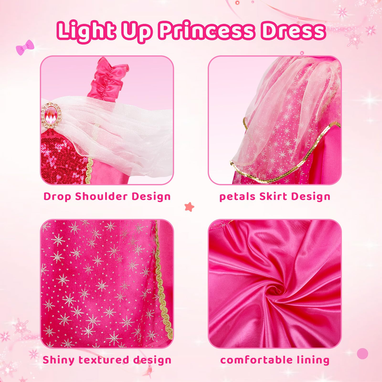 Meland Princess Dresses for Girls - Light Up Princess Dress Up for 3-10 Year Old, Costume for Girls Halloween Birthday