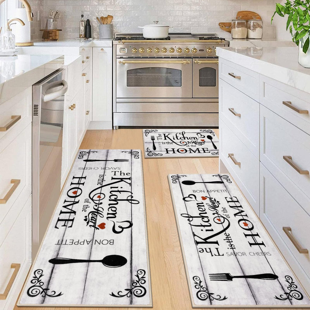 Vaukki Boho Kitchen Rug Sets 3 Pieces, Washable Kitchen Mats for Floor, Non Slip Soft Kitchen Area Rug Floor Mat for Kitchen, Laundry Room and Hallway (Grey and Beige, 20''x32''+20''x47''+20''x59'')