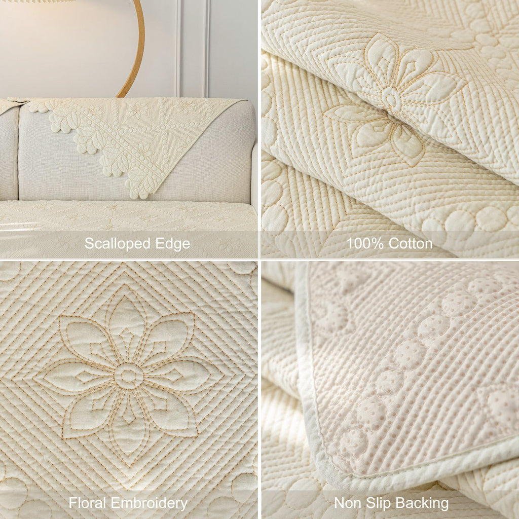 Cotton Quilted Dog Couch Cover for Sofa Farmhouse Rustic Embroidery Sectional Couch Cover Soft Anti-Slip Sofa Slipcover Furniture Protector for Kids, Pets (Khaki,36"x36")