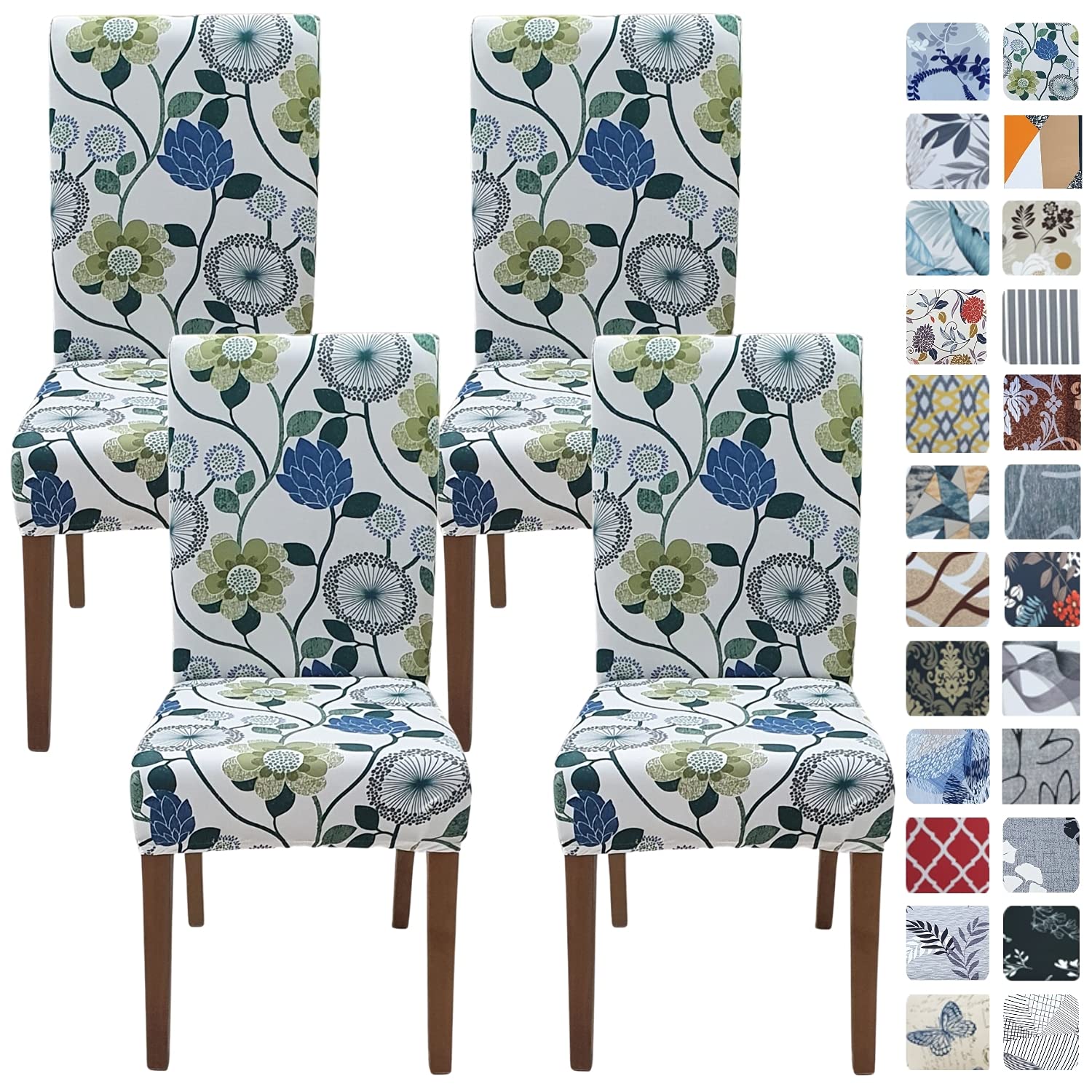 SPRINGRICO Chair Covers for Dining Room 6 Pack, Stretch Dining Chair Cover, Washable Spandex Kitchen Parsons Chair Slipcovers, Removable Seat Protector for Home or Party (Set of 6, Floral Beige)