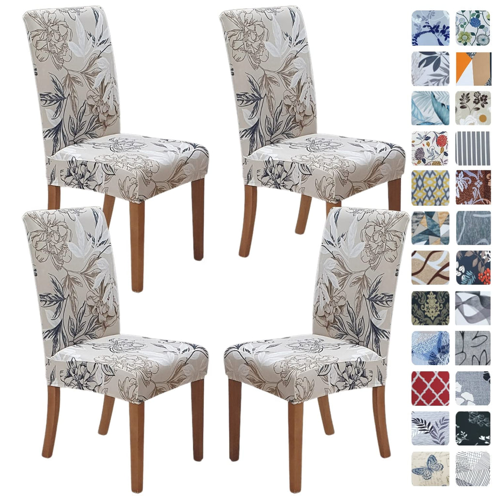 SPRINGRICO Chair Covers for Dining Room 6 Pack, Stretch Dining Chair Cover, Washable Spandex Kitchen Parsons Chair Slipcovers, Removable Seat Protector for Home or Party (Set of 6, Floral Beige)