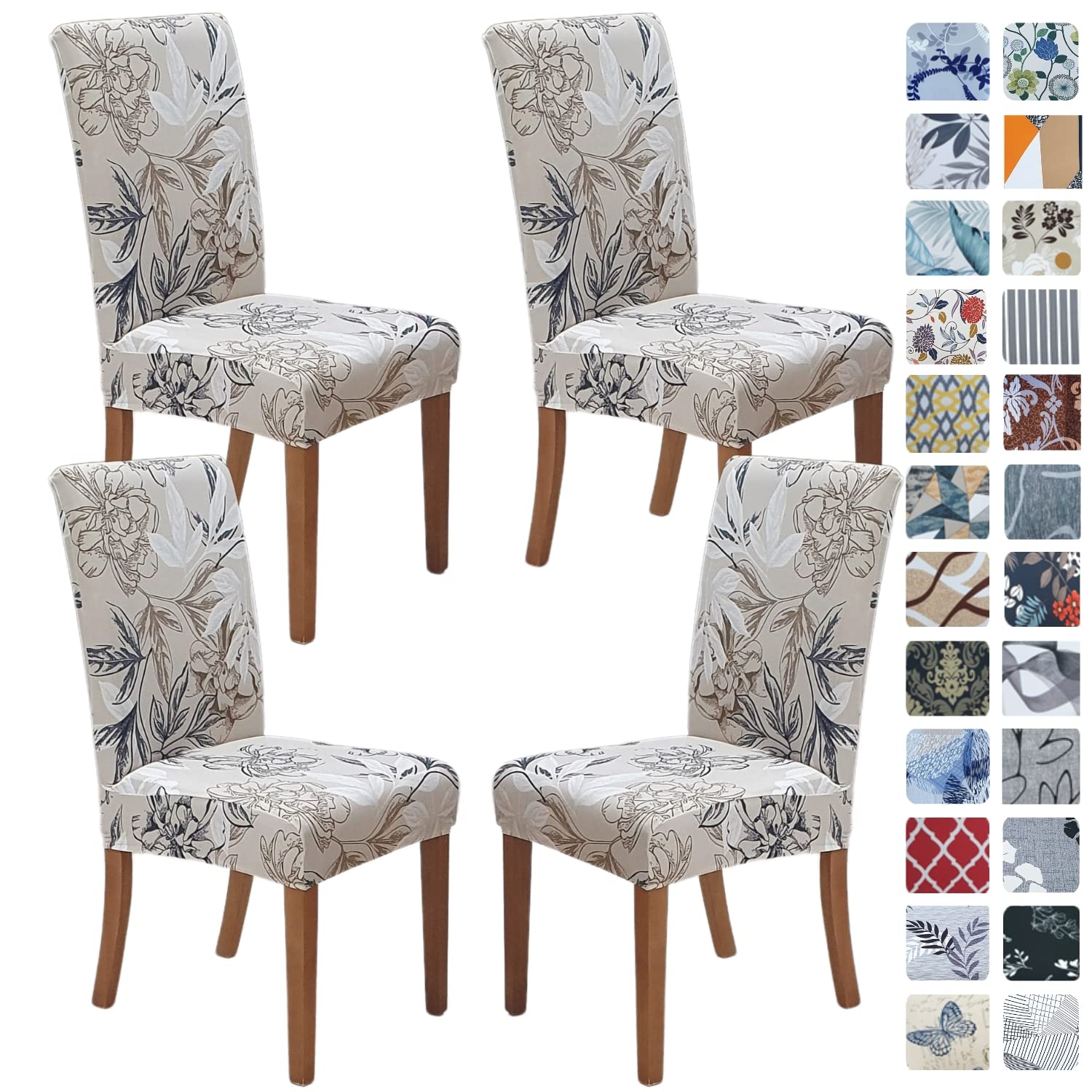 SPRINGRICO Chair Covers for Dining Room 6 Pack, Stretch Dining Chair Cover, Washable Spandex Kitchen Parsons Chair Slipcovers, Removable Seat Protector for Home or Party (Set of 6, Floral Beige)