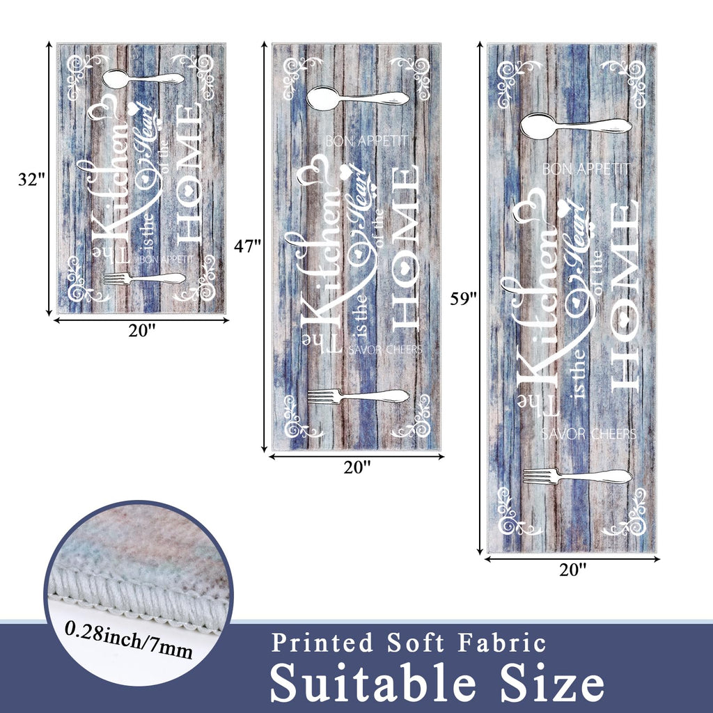 Vaukki Boho Kitchen Rug Sets 3 Pieces, Washable Kitchen Mats for Floor, Non Slip Soft Kitchen Area Rug Floor Mat for Kitchen, Laundry Room and Hallway (Grey and Beige, 20''x32''+20''x47''+20''x59'')