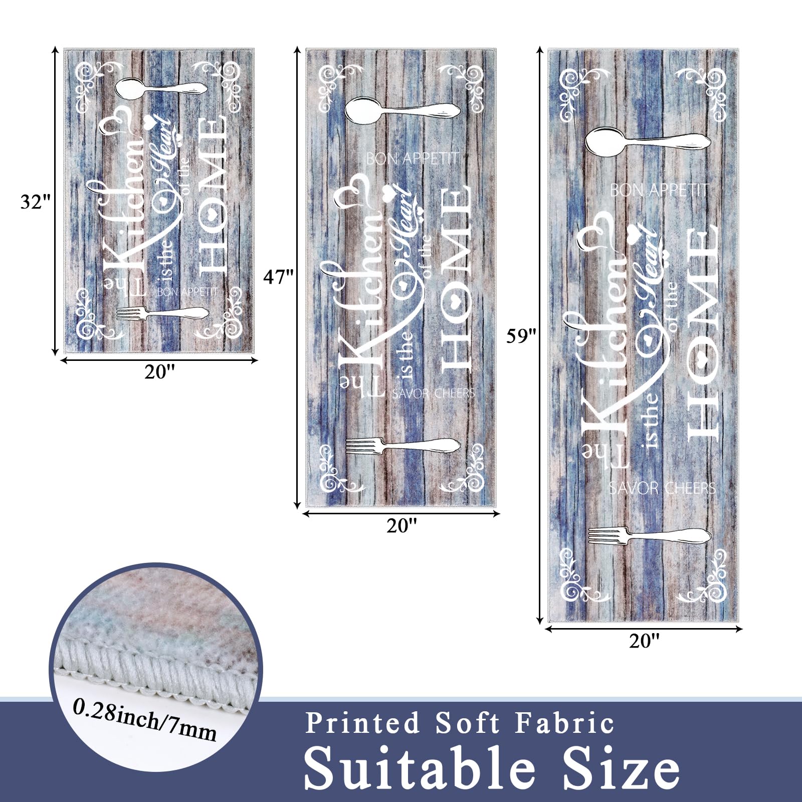 Vaukki Boho Kitchen Rug Sets 3 Pieces, Washable Kitchen Mats for Floor, Non Slip Soft Kitchen Area Rug Floor Mat for Kitchen, Laundry Room and Hallway (Grey and Beige, 20''x32''+20''x47''+20''x59'')