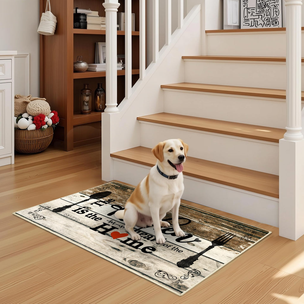 Tritard 100% Non Slip Kitchen Mats for Floor Washable Kitchen Rugs Sets of 3 Farmhouse Kitchen Runner Rug Soft Rustic Kitchen Floor Carpet for Hallway, Laundry, Sink, Office, Brown