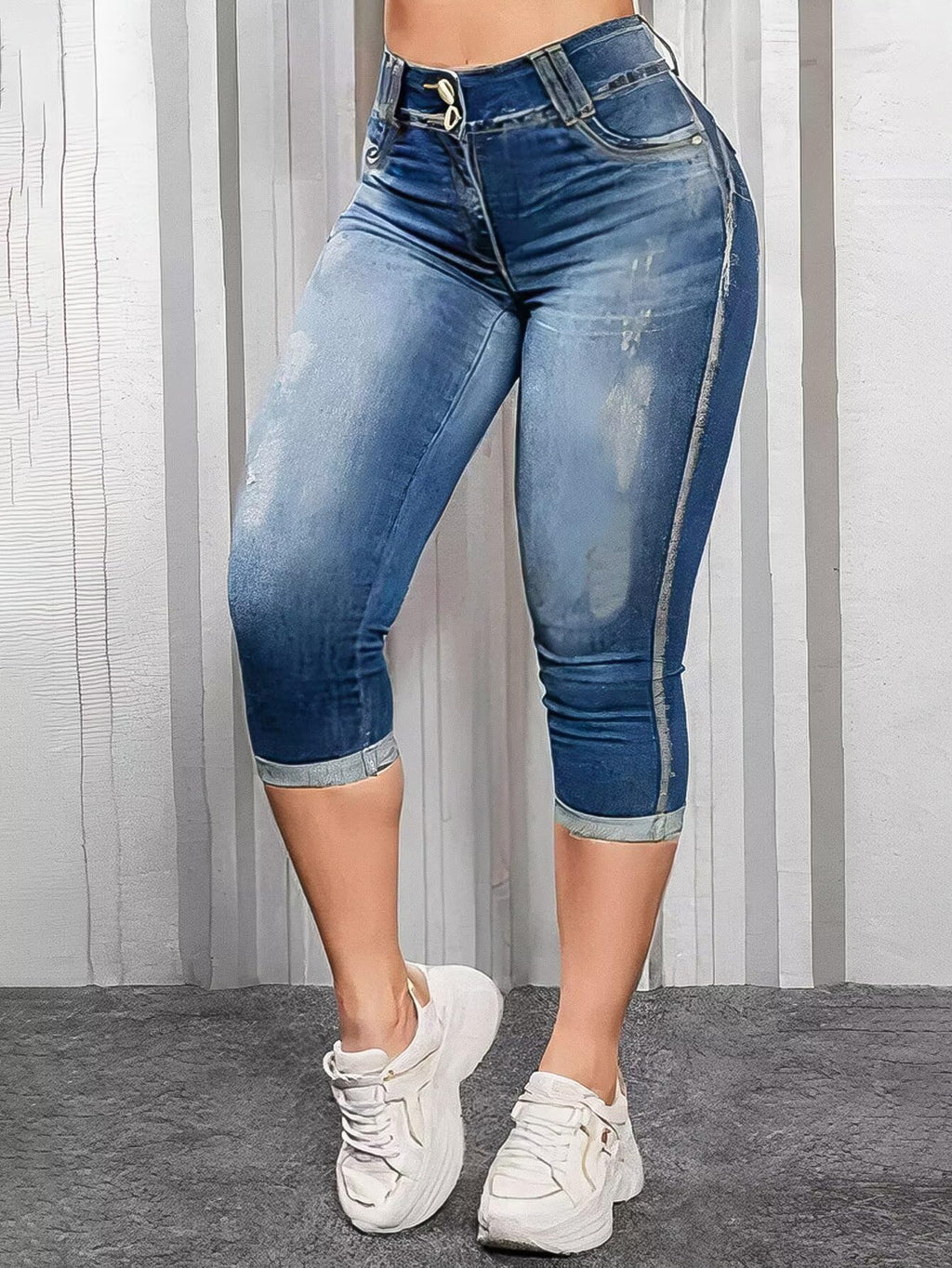 Flamingals High Waist Capris Jeans for Women Casual Summer Butt Lifting Skinny Denim Capri