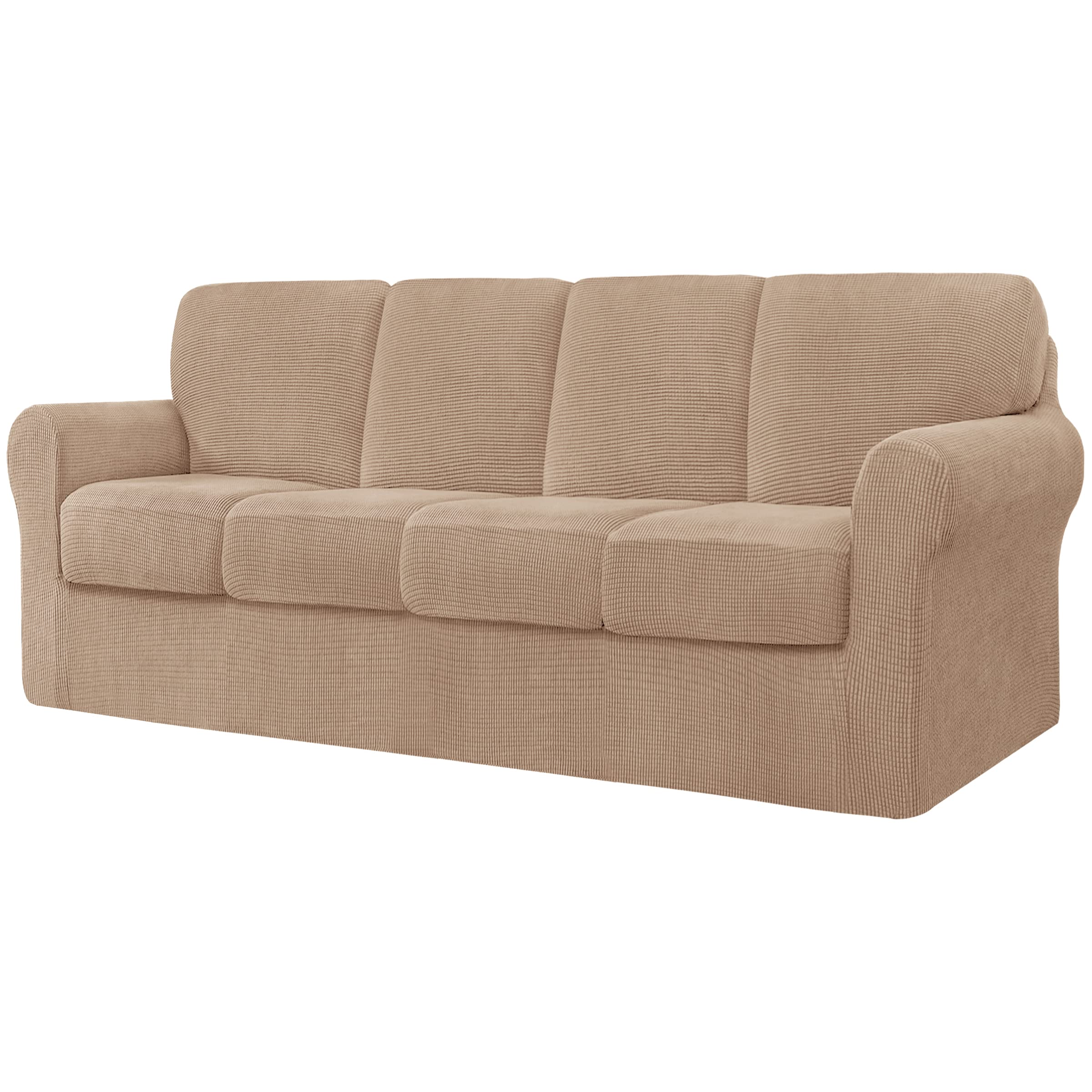 CHUN YI 7 Piece Couch Covers Sofa Covers Washable, Stretch Sofa Slipcovers for 3 Cushion Couch with Seperate Backrest and Cushion Covers, Anti Slip Furniture Protector for Dogs Pets (Large, Grey)