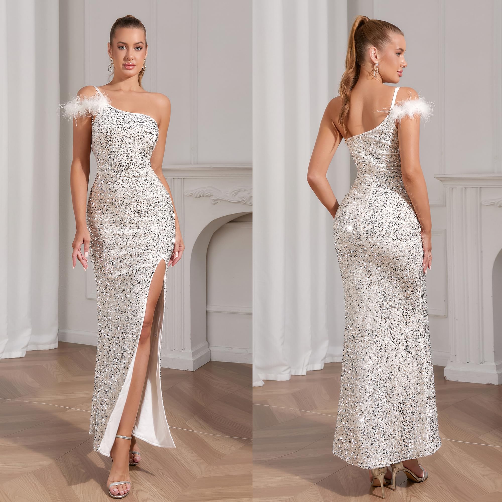 PORRCEY Women's Sexy Elegant Sparkly Sequins Evening Dress Party Club Night Outfits