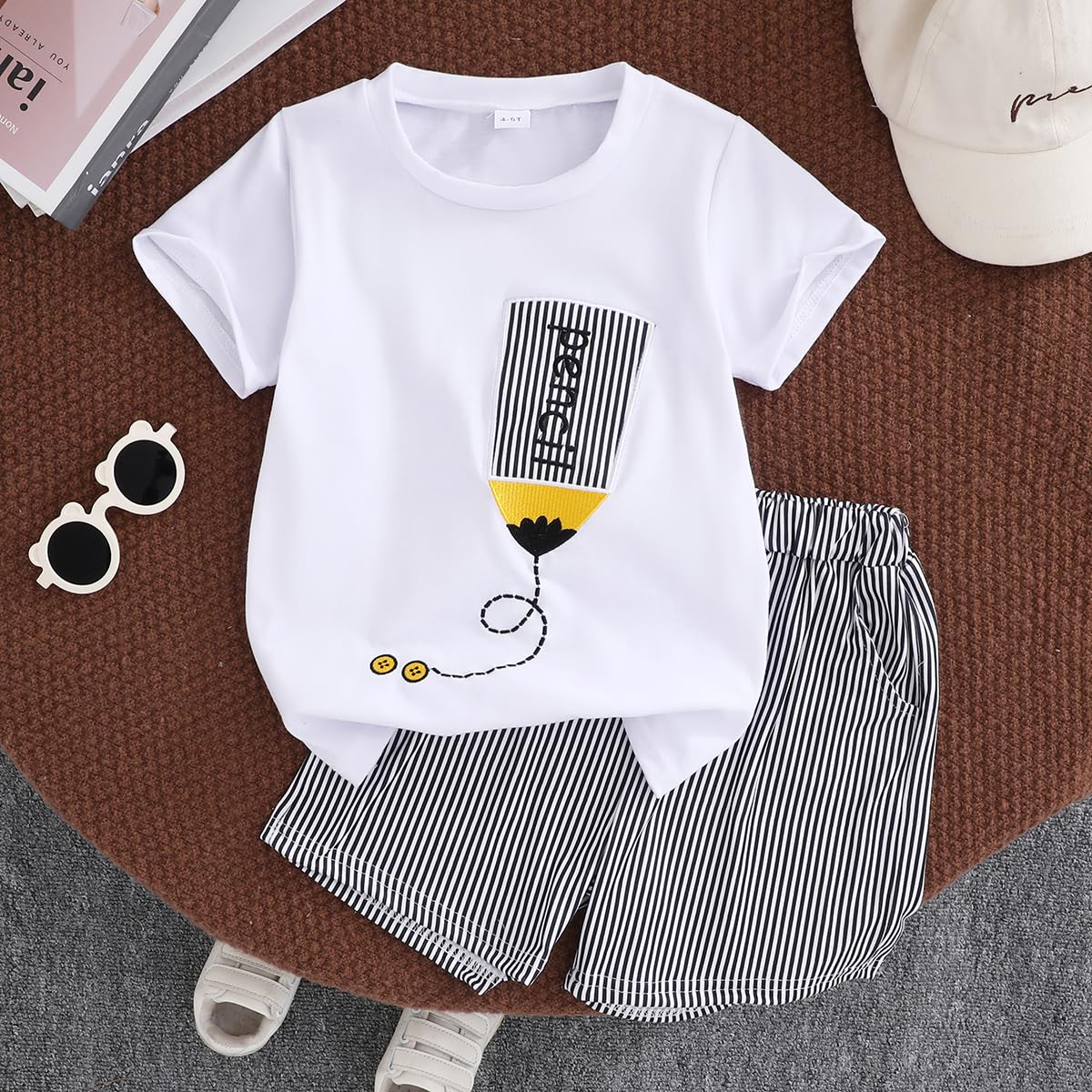 Kids Tween Boy Casual Clothing Set Letter Graphic Colorblock Tee +Shorts Summer Clothing Set 4-14 Years