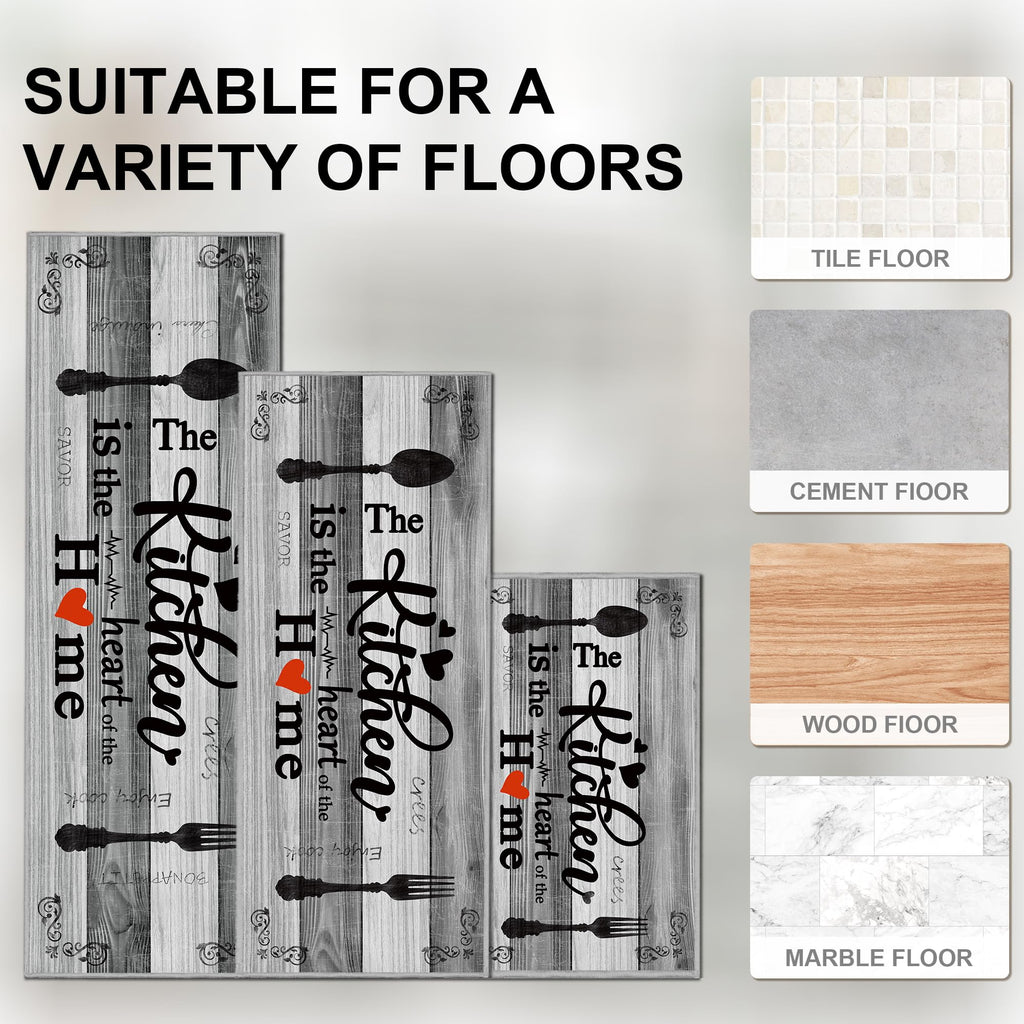 Tritard 100% Non Slip Kitchen Mats for Floor Washable Kitchen Rugs Sets of 3 Farmhouse Kitchen Runner Rug Soft Rustic Kitchen Floor Carpet for Hallway, Laundry, Sink, Office, Brown