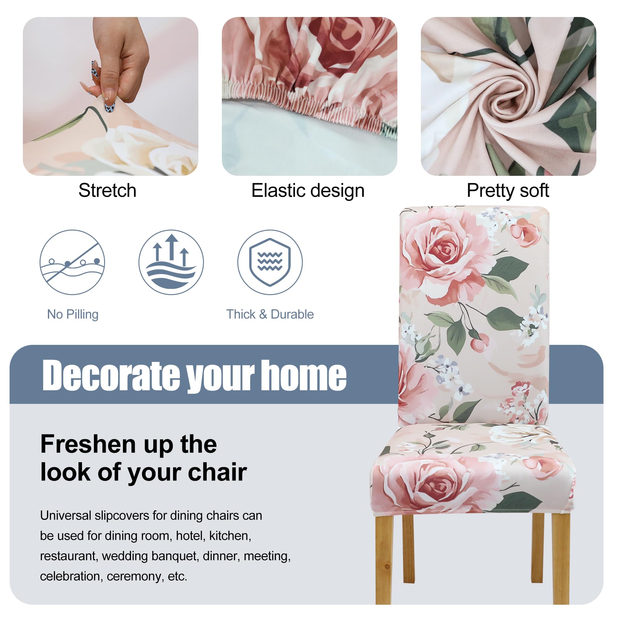 BIETYONE Stretch Dining Chair Covers Set of 6, Soft Removable Washable Kitchen Parsons Chair Slipcovers, High Elastic Seat Protector for Home Hotel Banquet