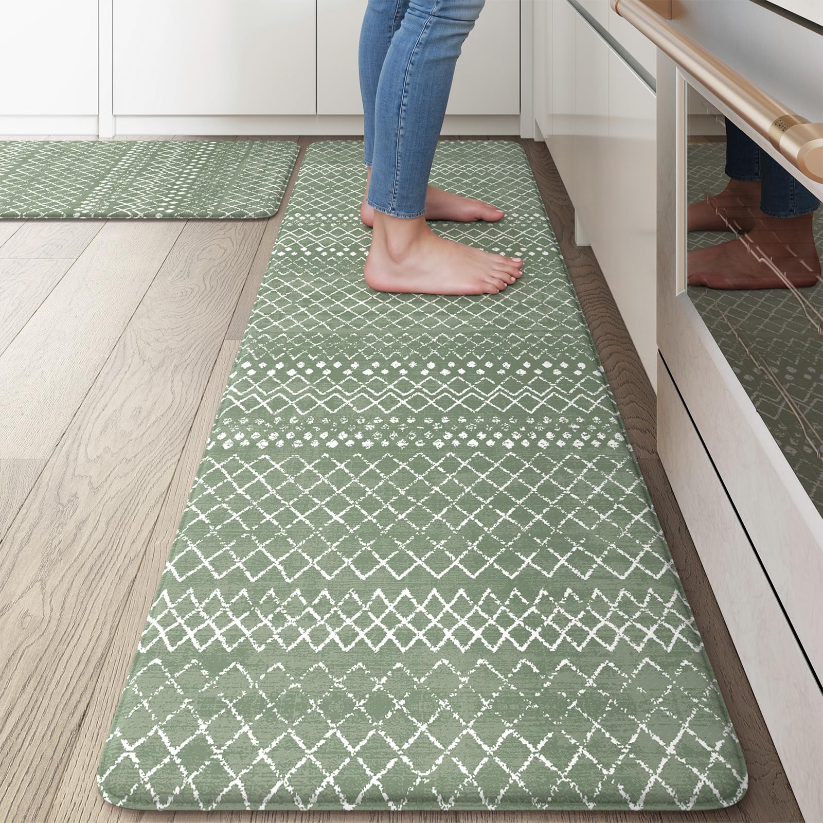 KIMODE Kitchen Mats 2PCS,Cushioned Anti Fatigue Kitchen Rugs and Mats,Non Skid Waterproof Kitchen Mats for Floor,Comfort Foam Standing Mat for Home Decor, Office,Sink,Laundry Room,Desk,Black and White