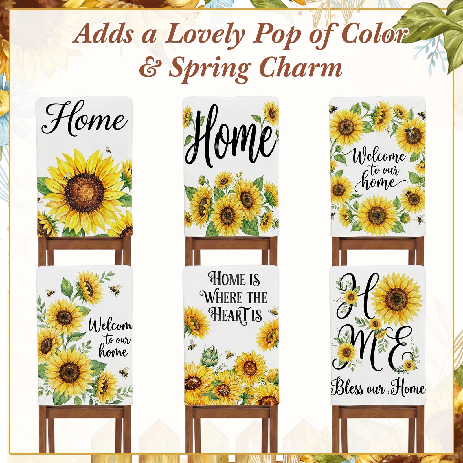 7 Pcs Sunflower Chair Covers and Tablecloth Set 60 x 84 Inch Waterproof Stain Rectangular Table Cover with Stretchable Removable Chair Slipcovers for Dining Room Kitchen Patio Summer Parties